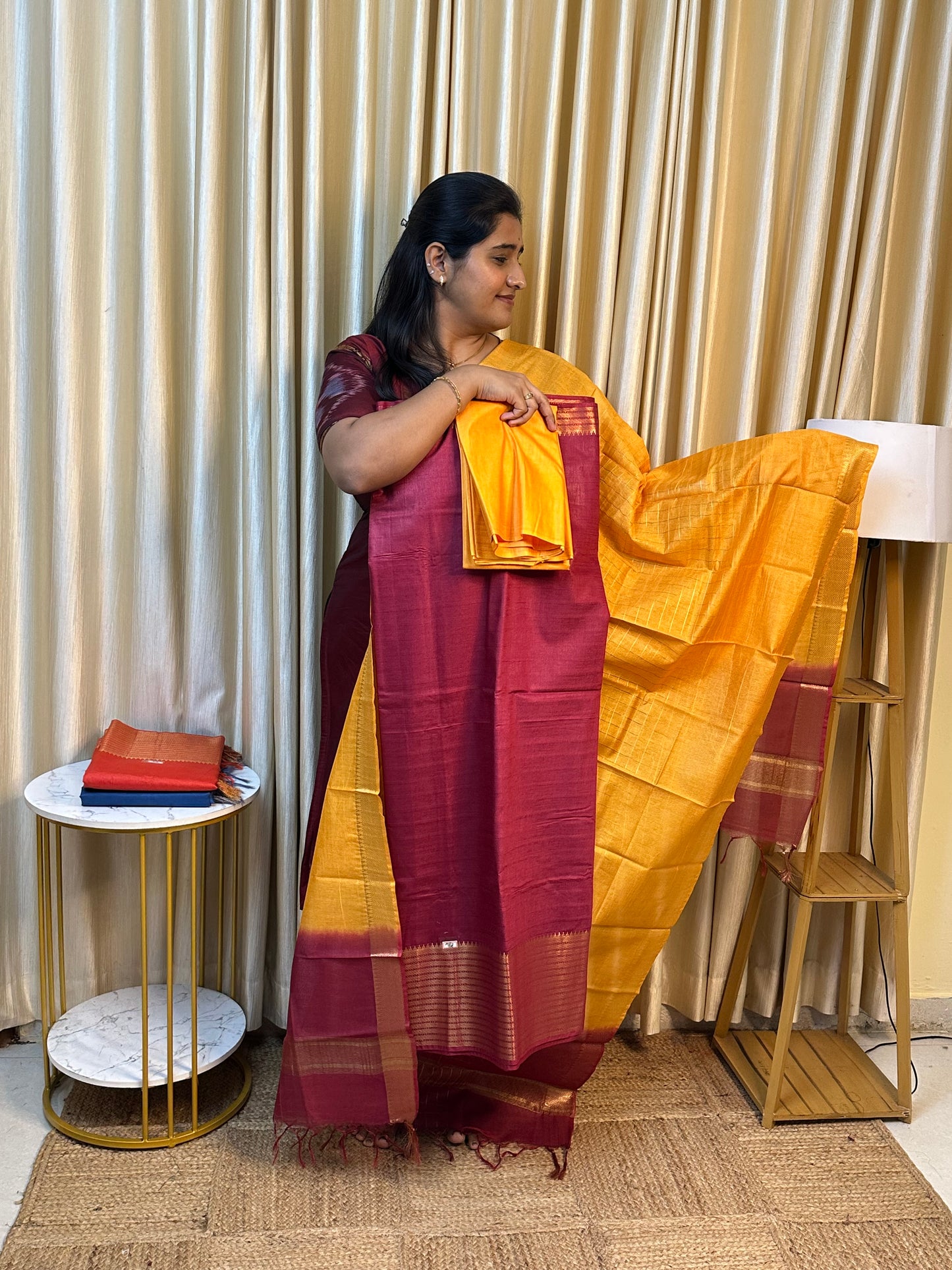 Mangalagiri big border silk cotton 3 piece set-MBD105