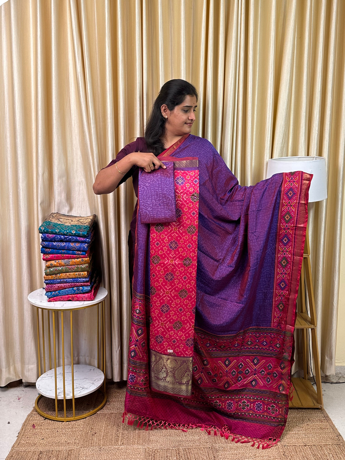 Kanchi border Patola semi silk 3 piece set - HBP8