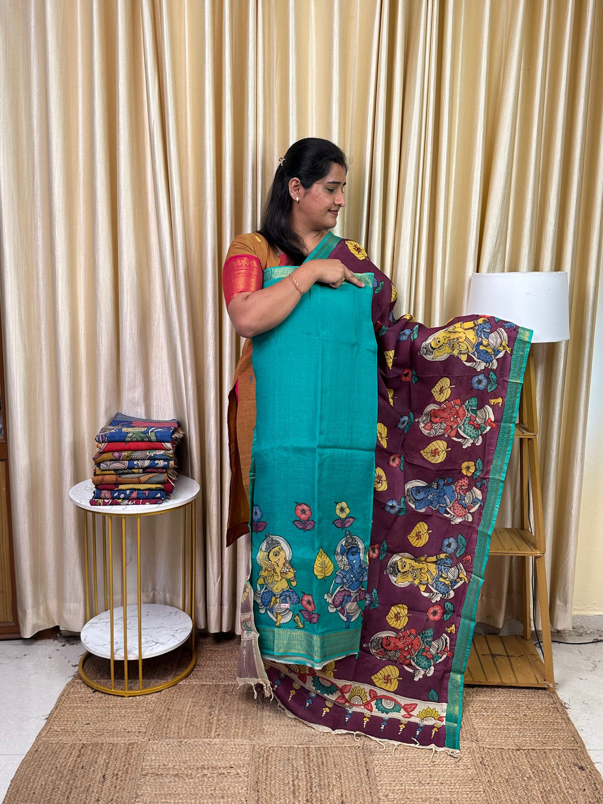 Authentic pen kalamkari Mangalgiri Border Handsketched dress material - MPK10