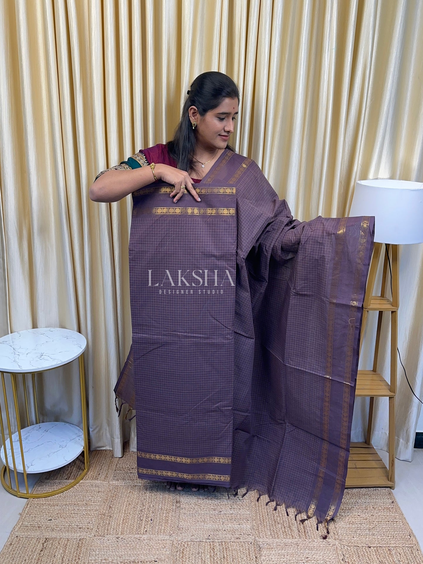 Dusty Vintage Lavender Checks Chettinad Cotton