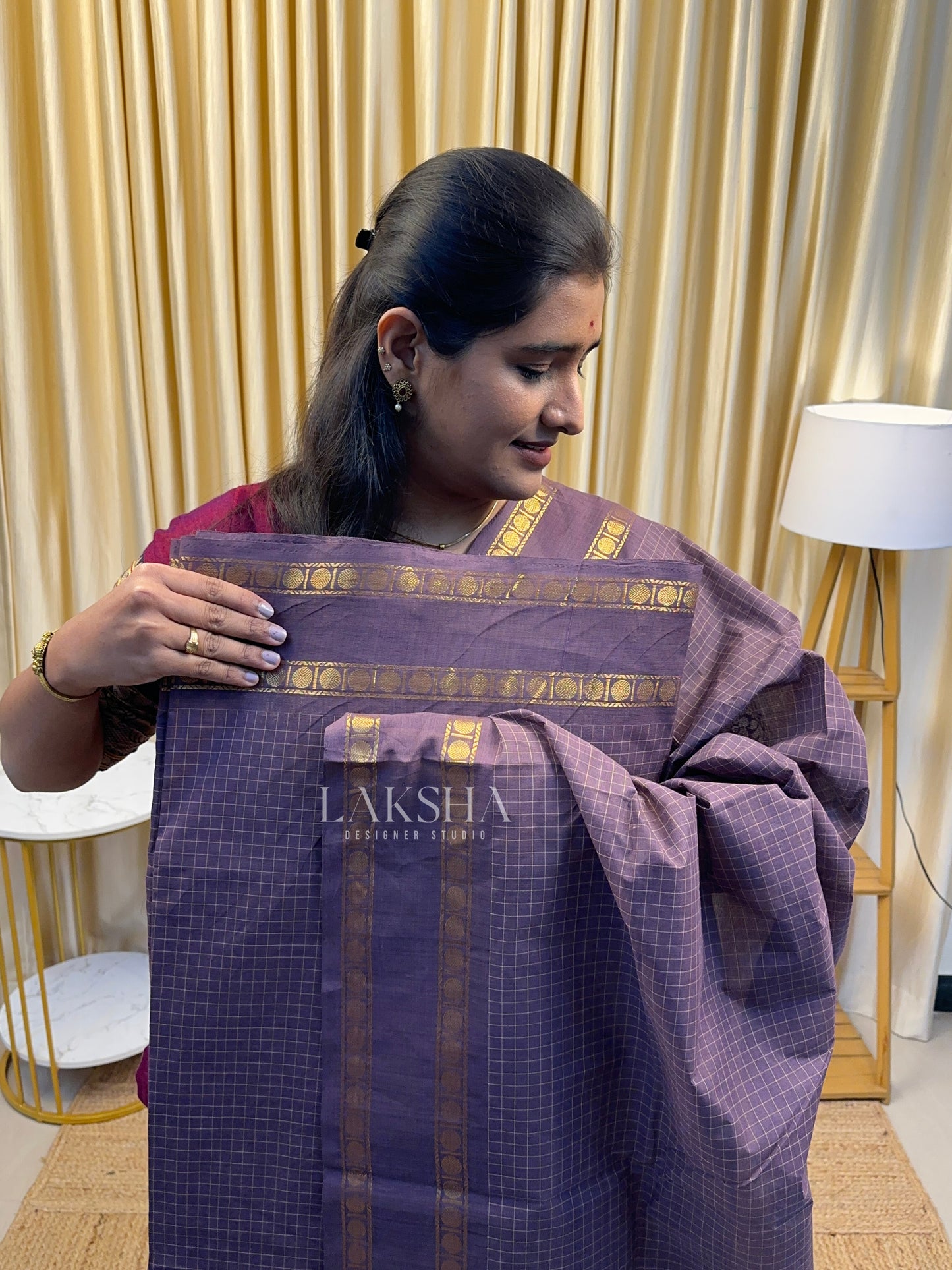 Dusty Vintage Lavender Checks Chettinad Cotton