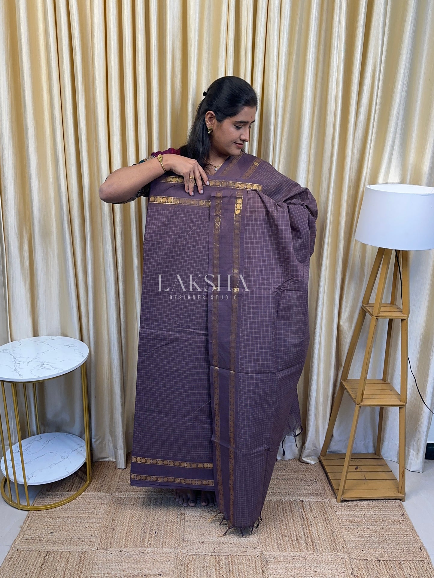 Dusty Vintage Lavender Checks Chettinad Cotton