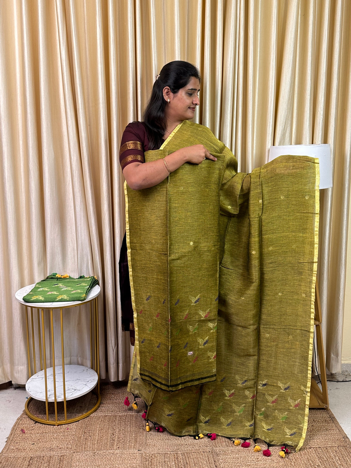 Linen Banarasi Jamdhani handloom JAM104