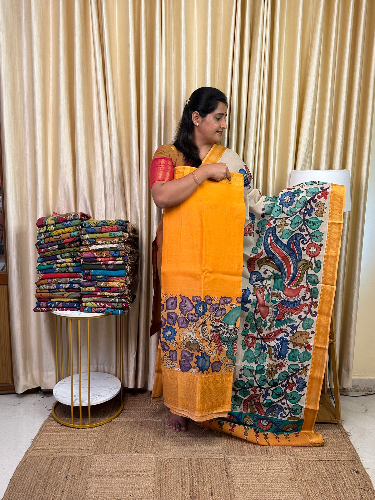 Authentic pen kalamkari kanchi Border Handsketched dress material - KPK2