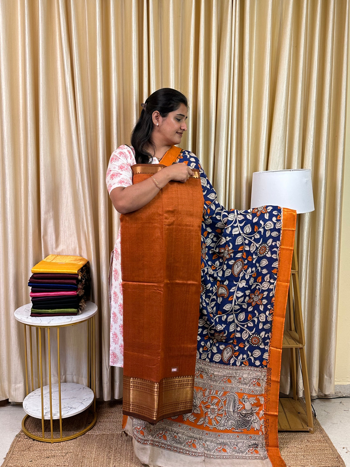 Handloom Mangalgiri Top kalamkari Duppatta-MG17