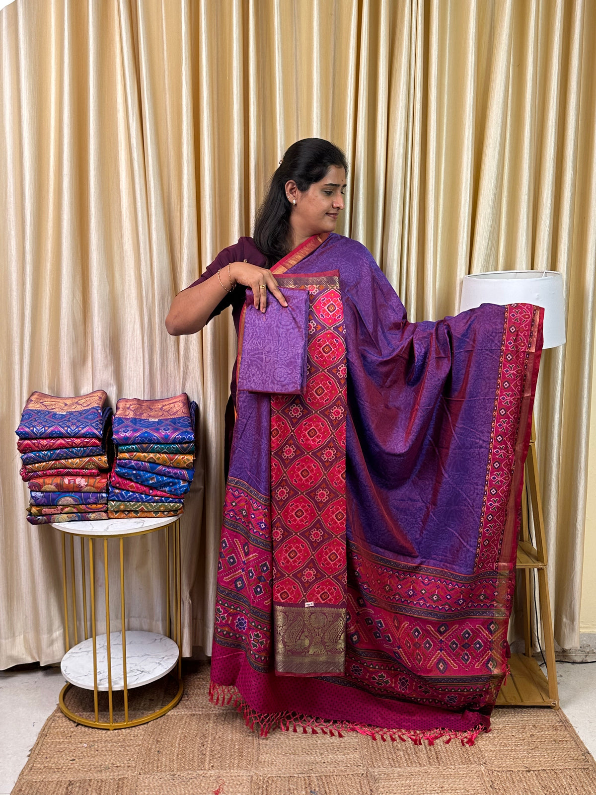 Kanchi border Patola semi silk 3 piece set - HBP21