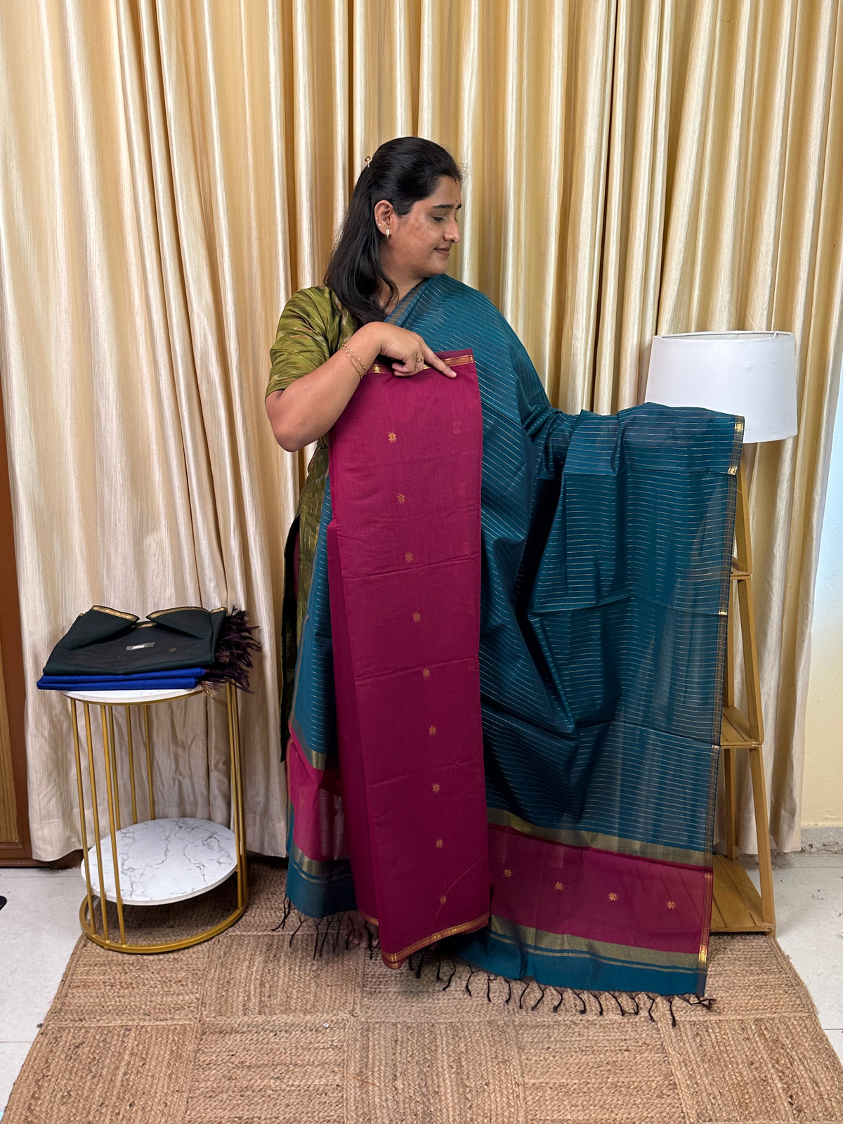 Maheswari silk cotton stripes duppatta 2 piece set- MSTP3