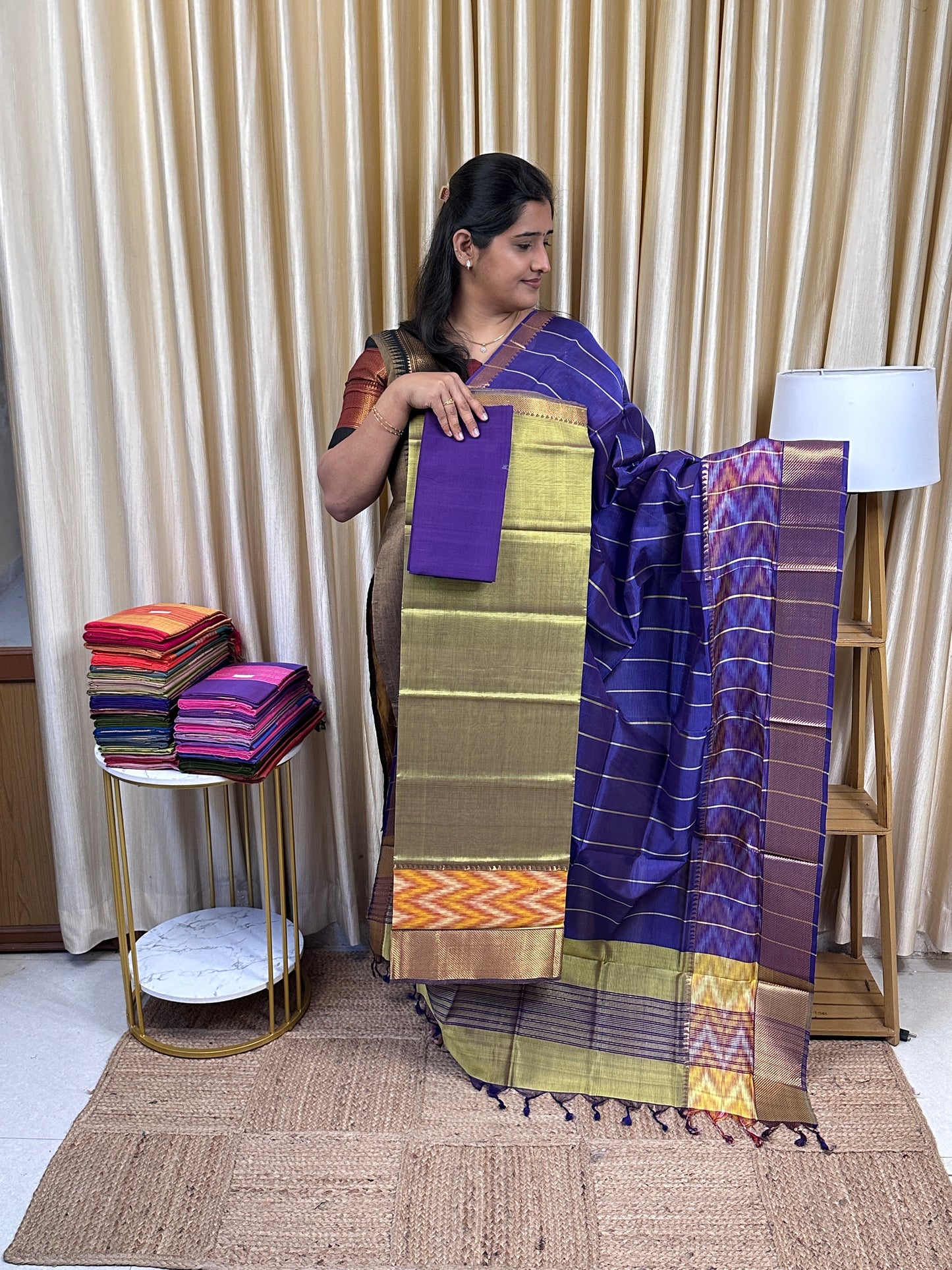 Handloom Mangalgiri Pattu with pochampalli Border-PMCH2