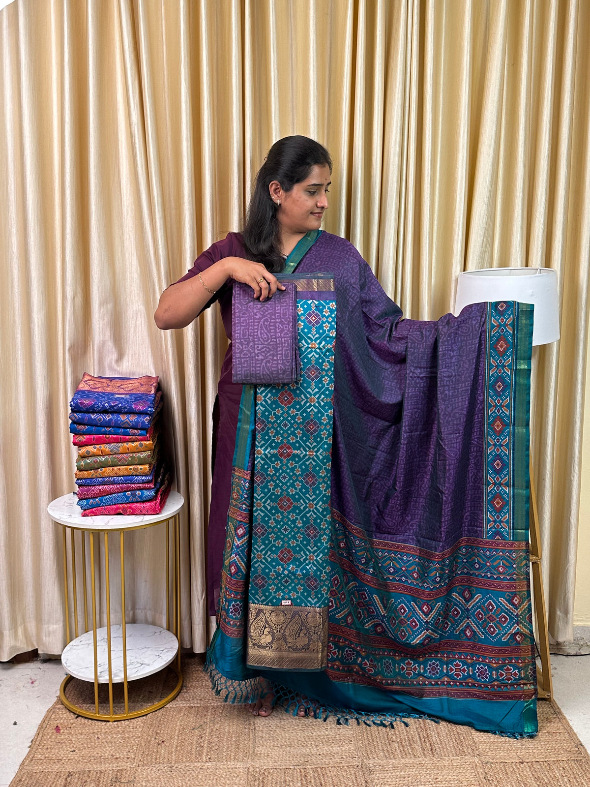 Kanchi border Patola semi silk 3 piece set - HBP9