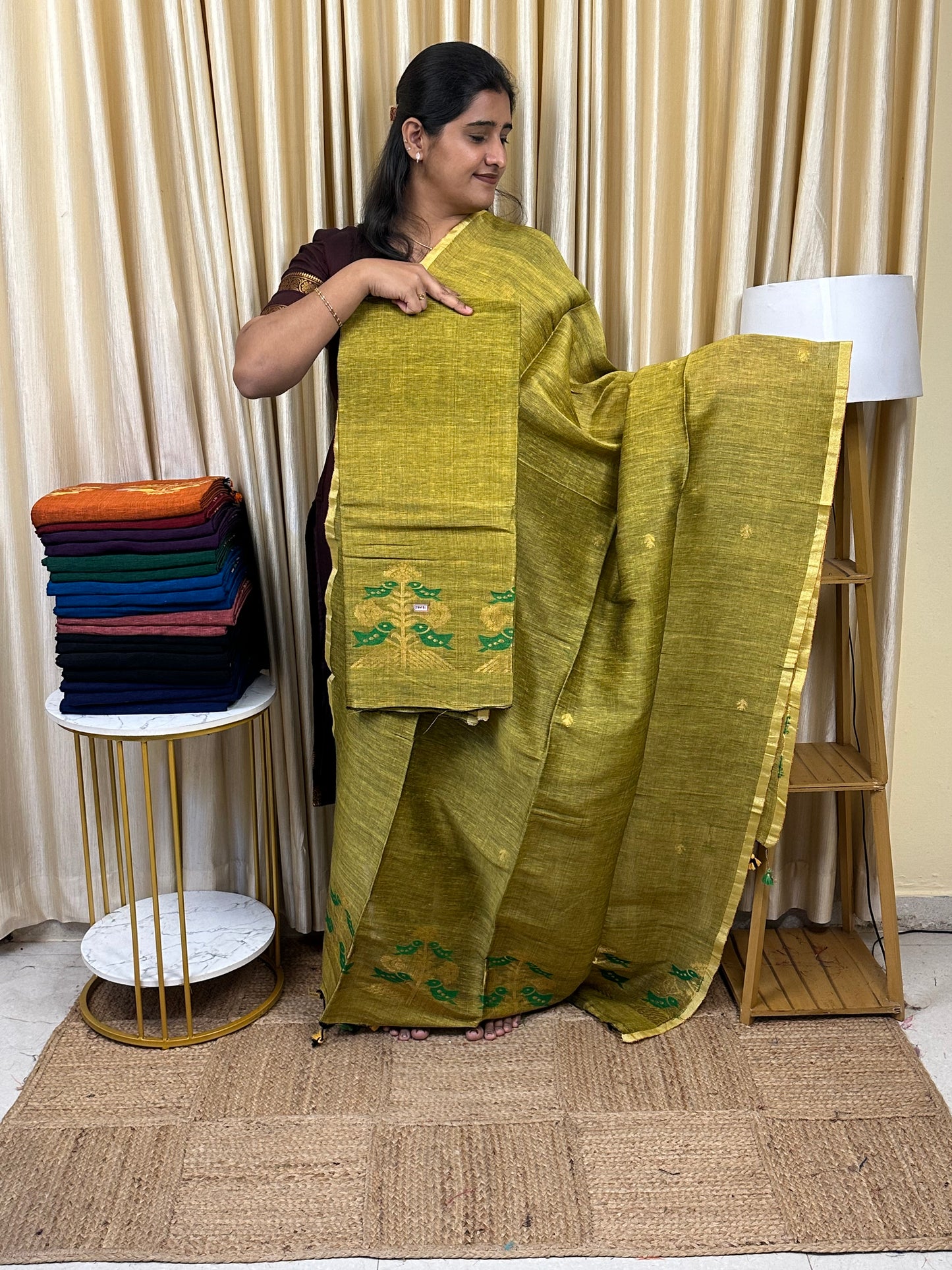Linen Banarasi Jamdhani handloom JAM71
