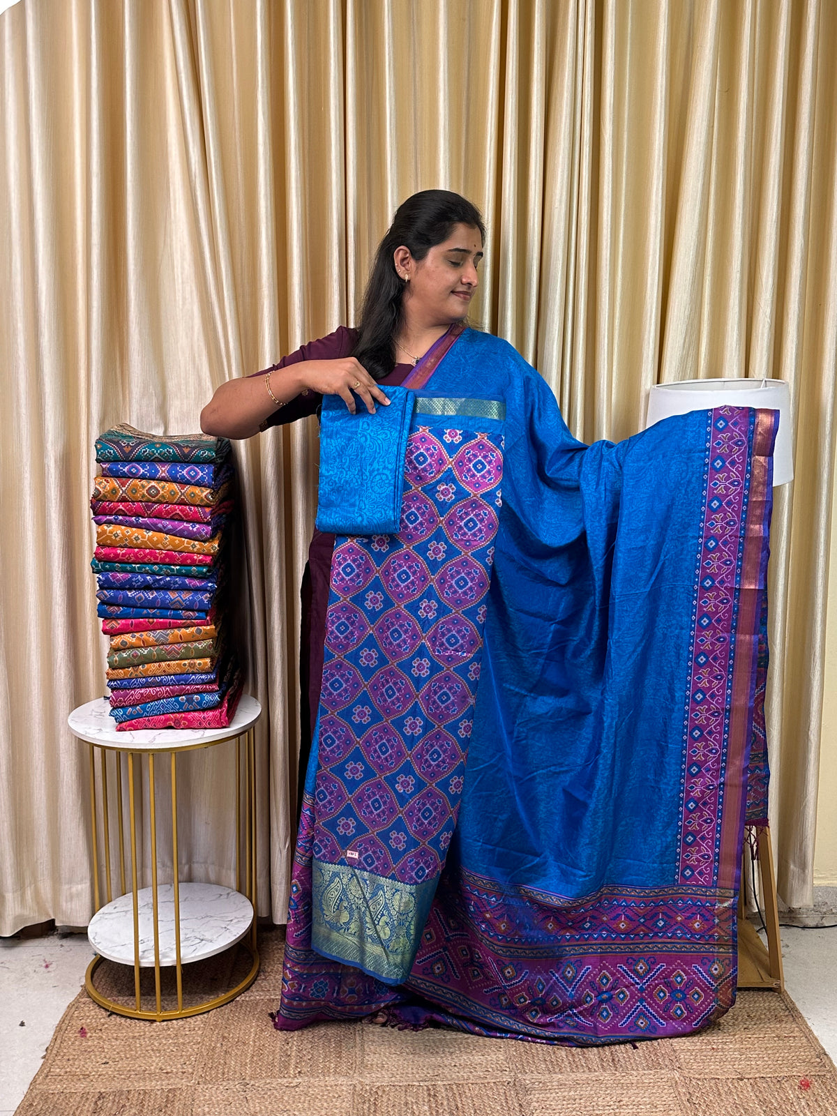 Kanchi border Patola semi silk 3 piece set - HBP1