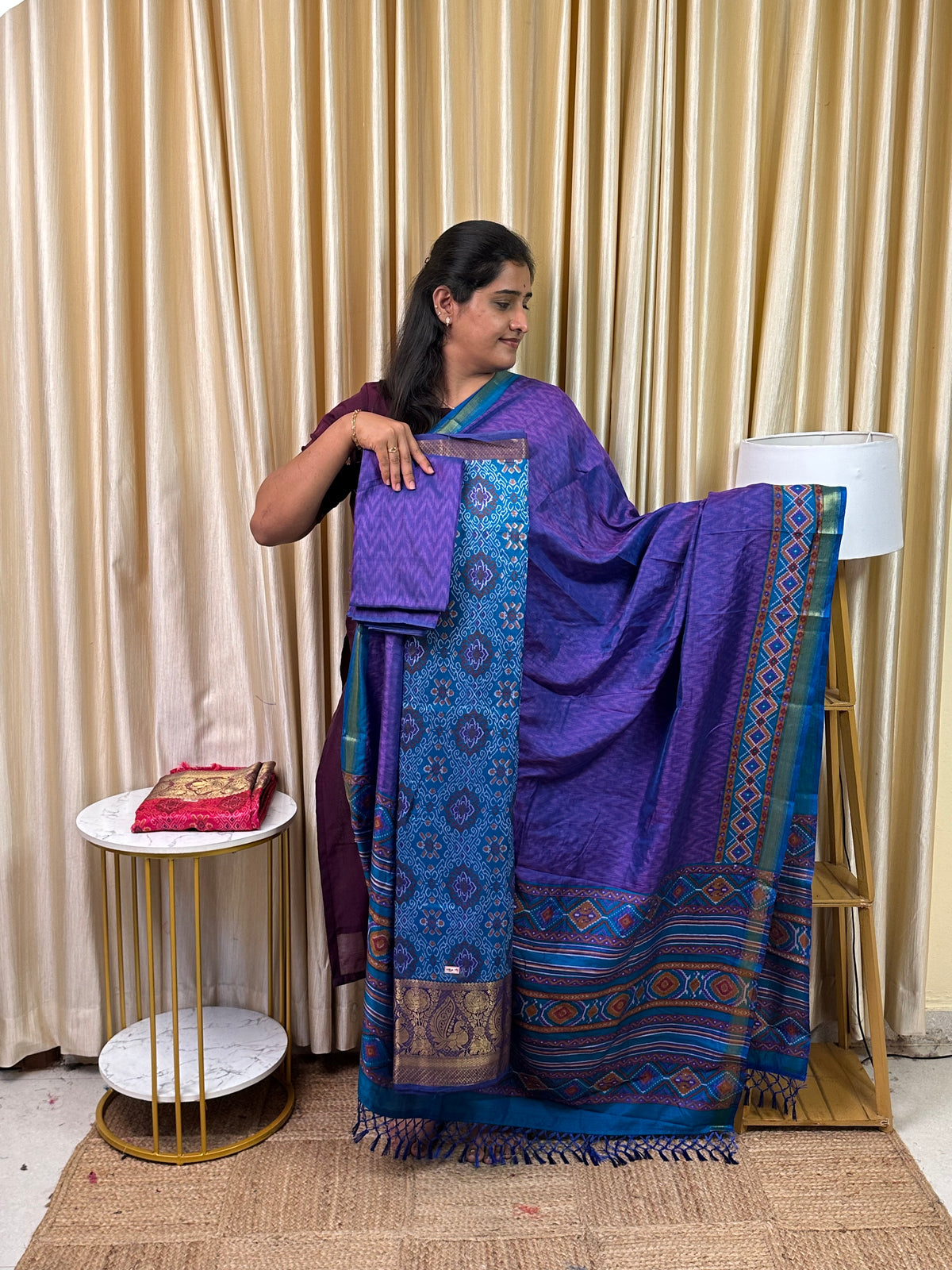 Kanchi border Patola semi silk 3 piece set - HBP19