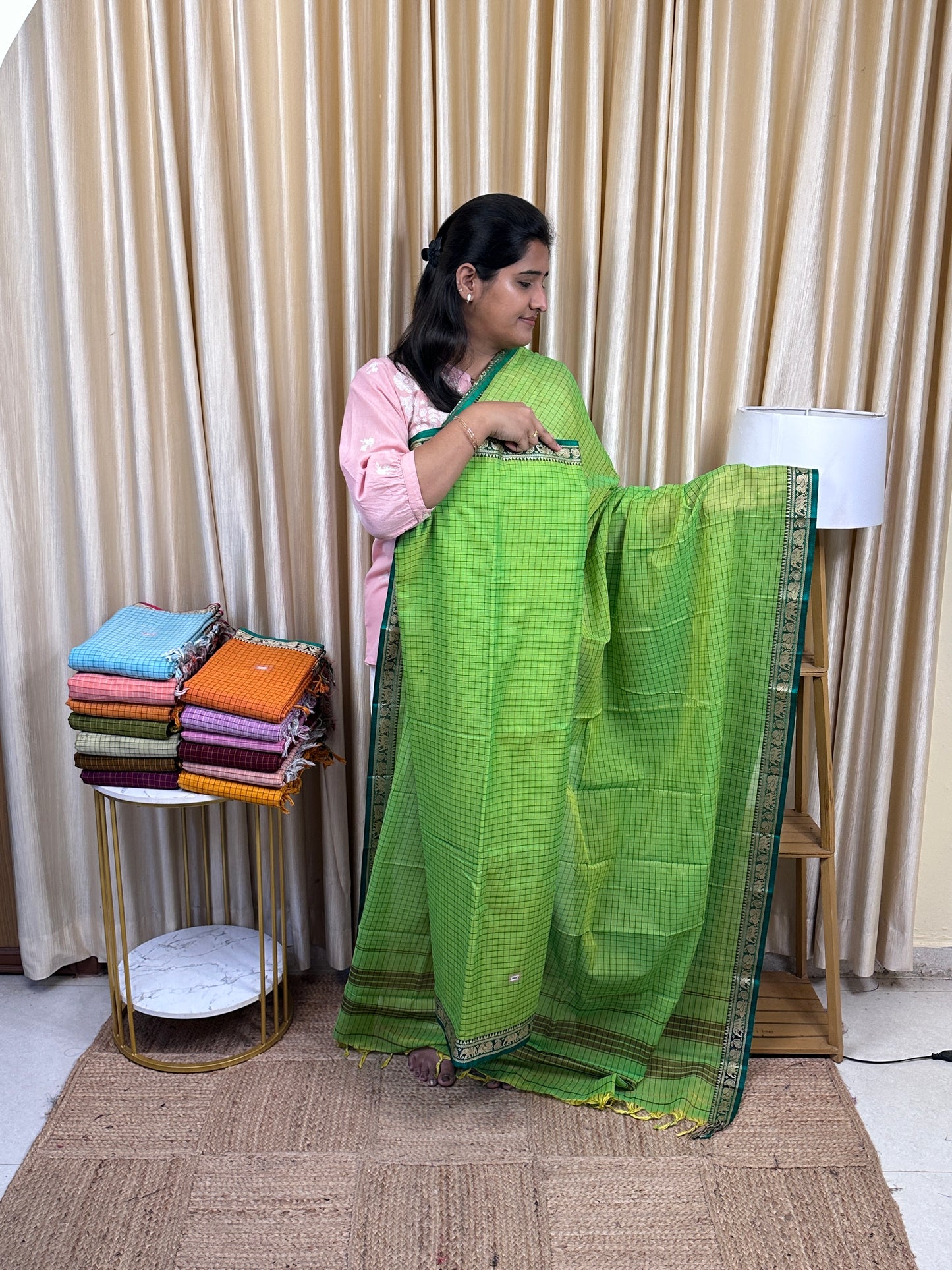 Narayanpet checks Mercerised cotton (4.5 m Top)-CHKN3