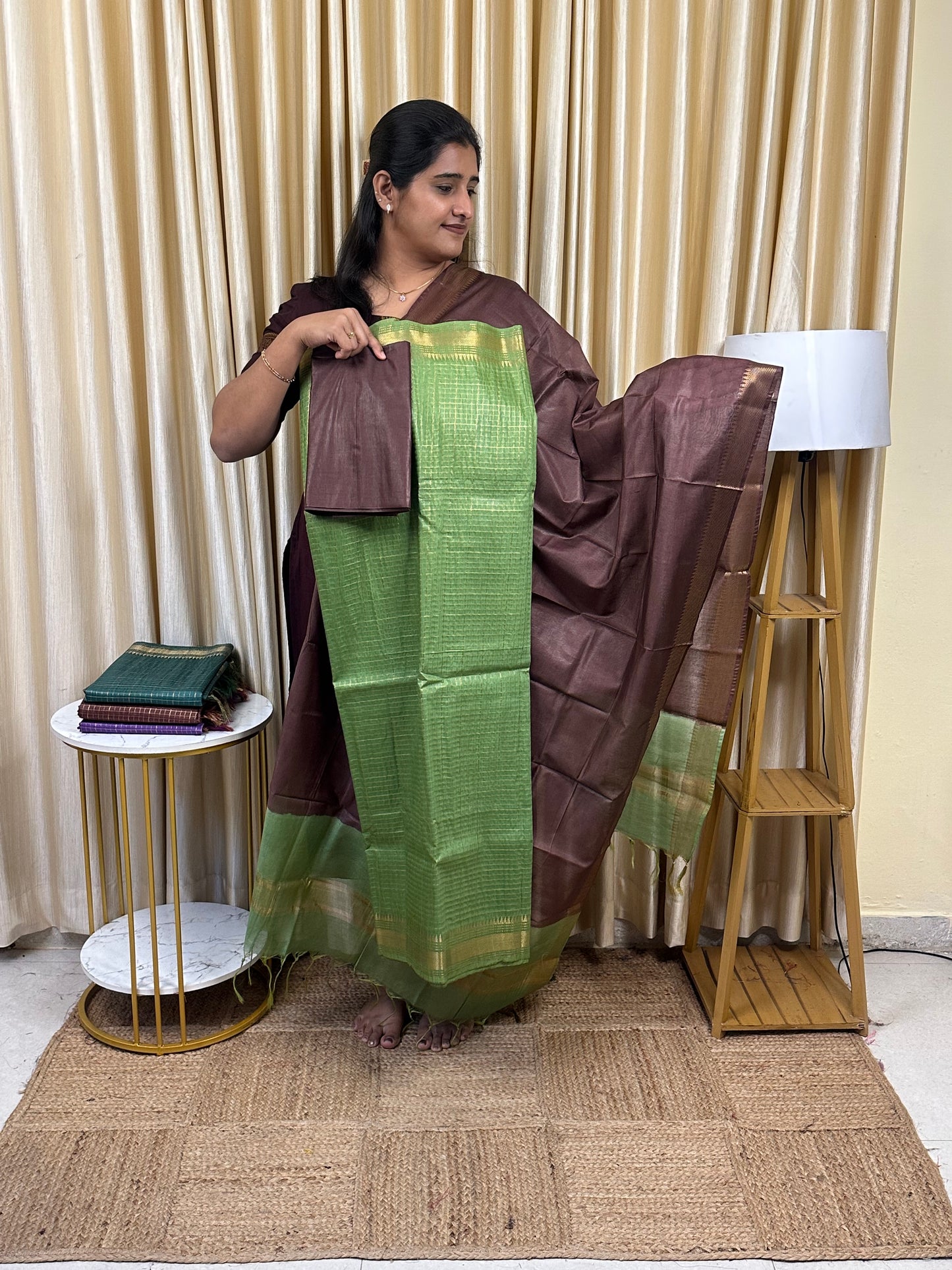 Mangalgiri Mini check silk cotton 3 piece set -MCH53