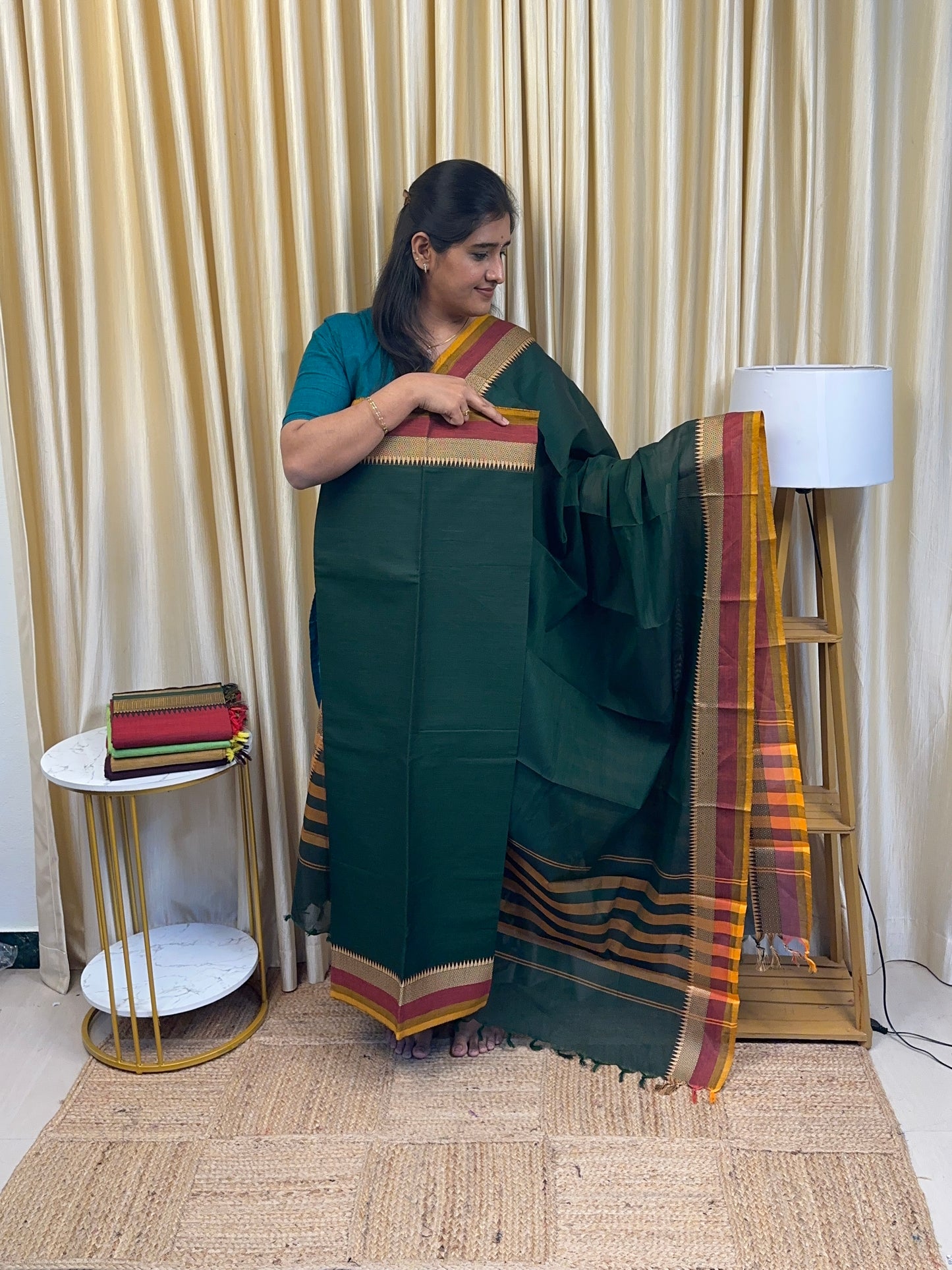 Kanchi cotton special edition -Emerald green small border