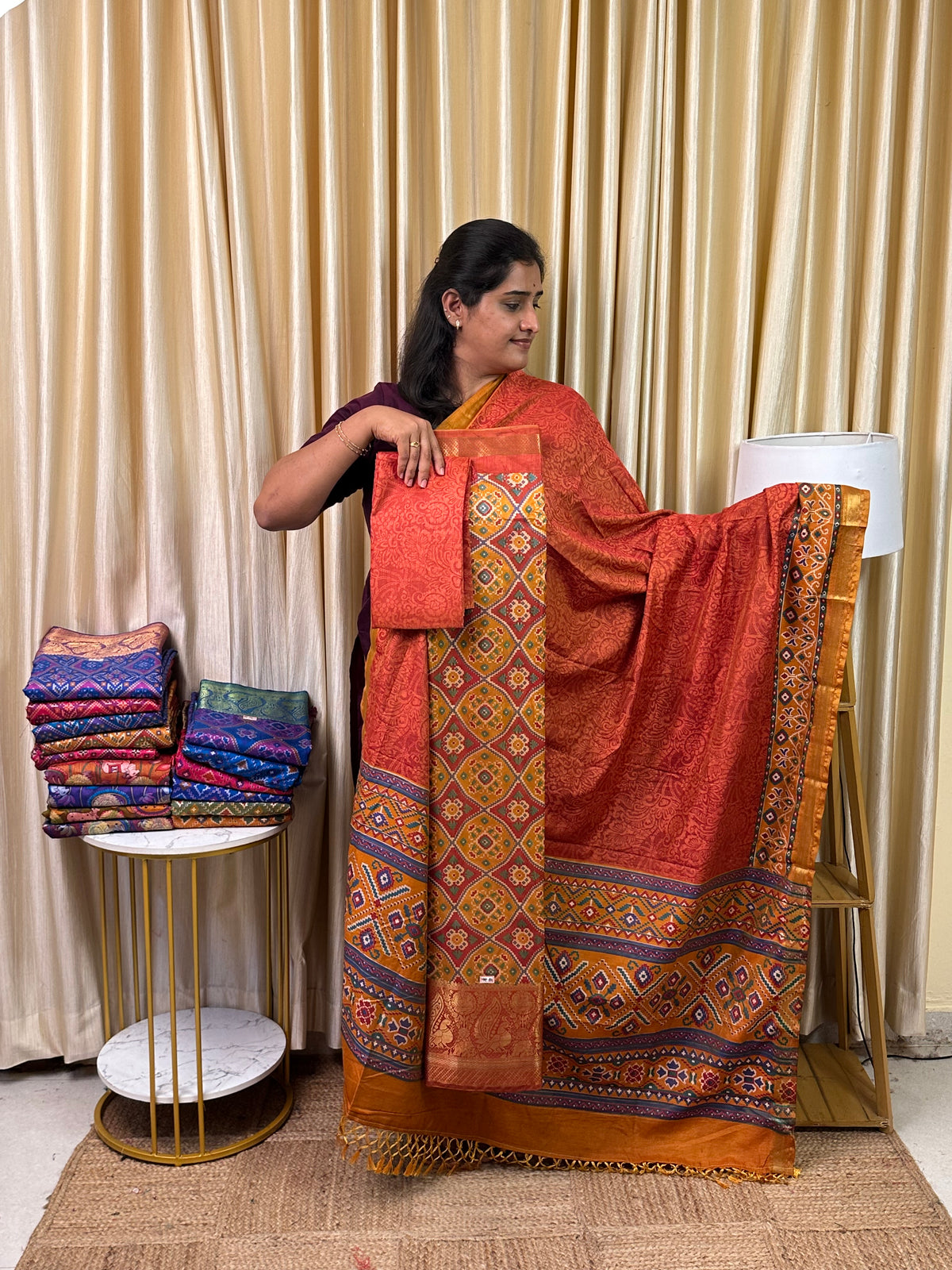 Kanchi border Patola semi silk 3 piece set - HBP24