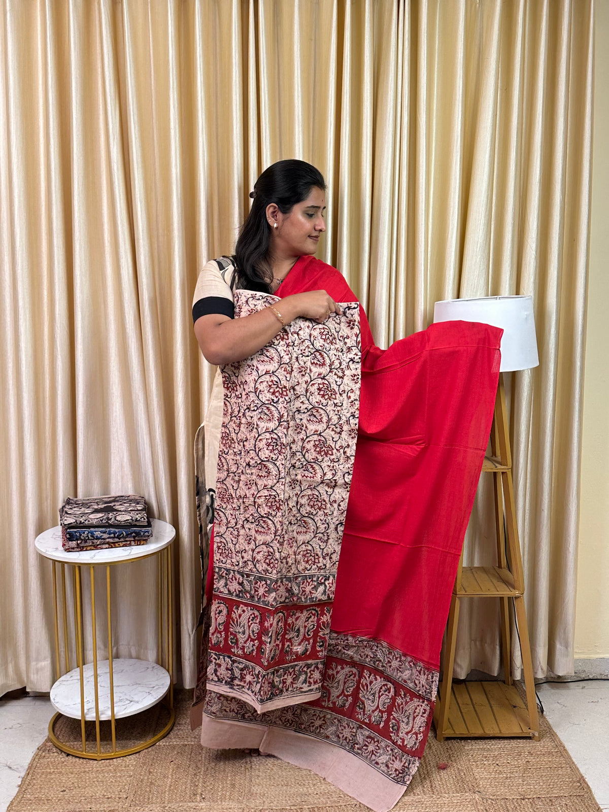 Kalamkari block printed cotton 2 piece set-KBP10