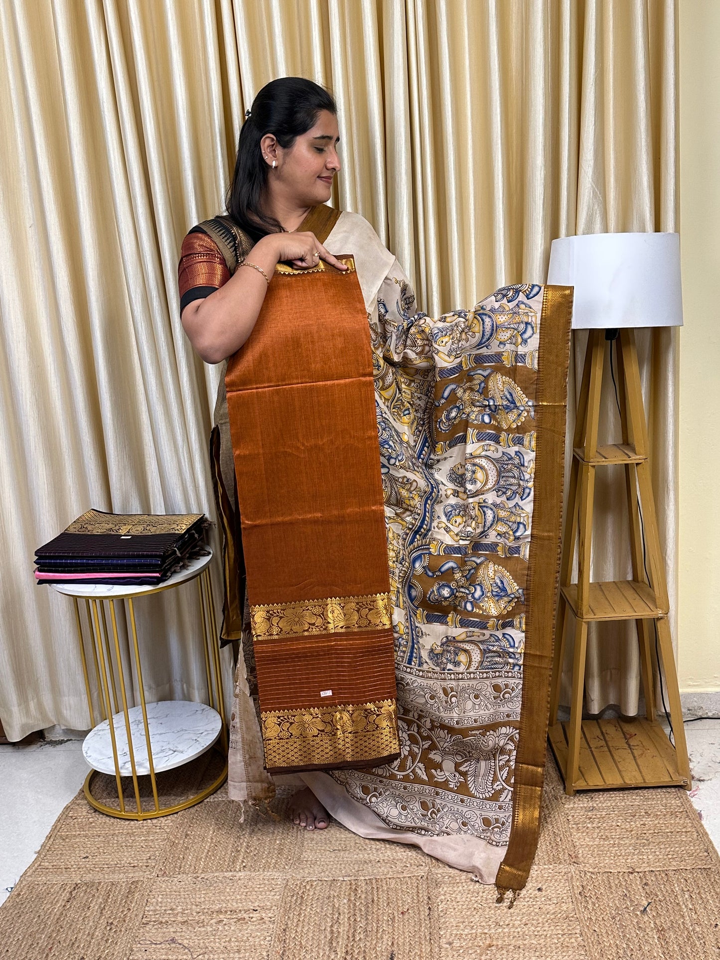 Handloom Mangalgiri Top kalamkari Duppatta-CBB6