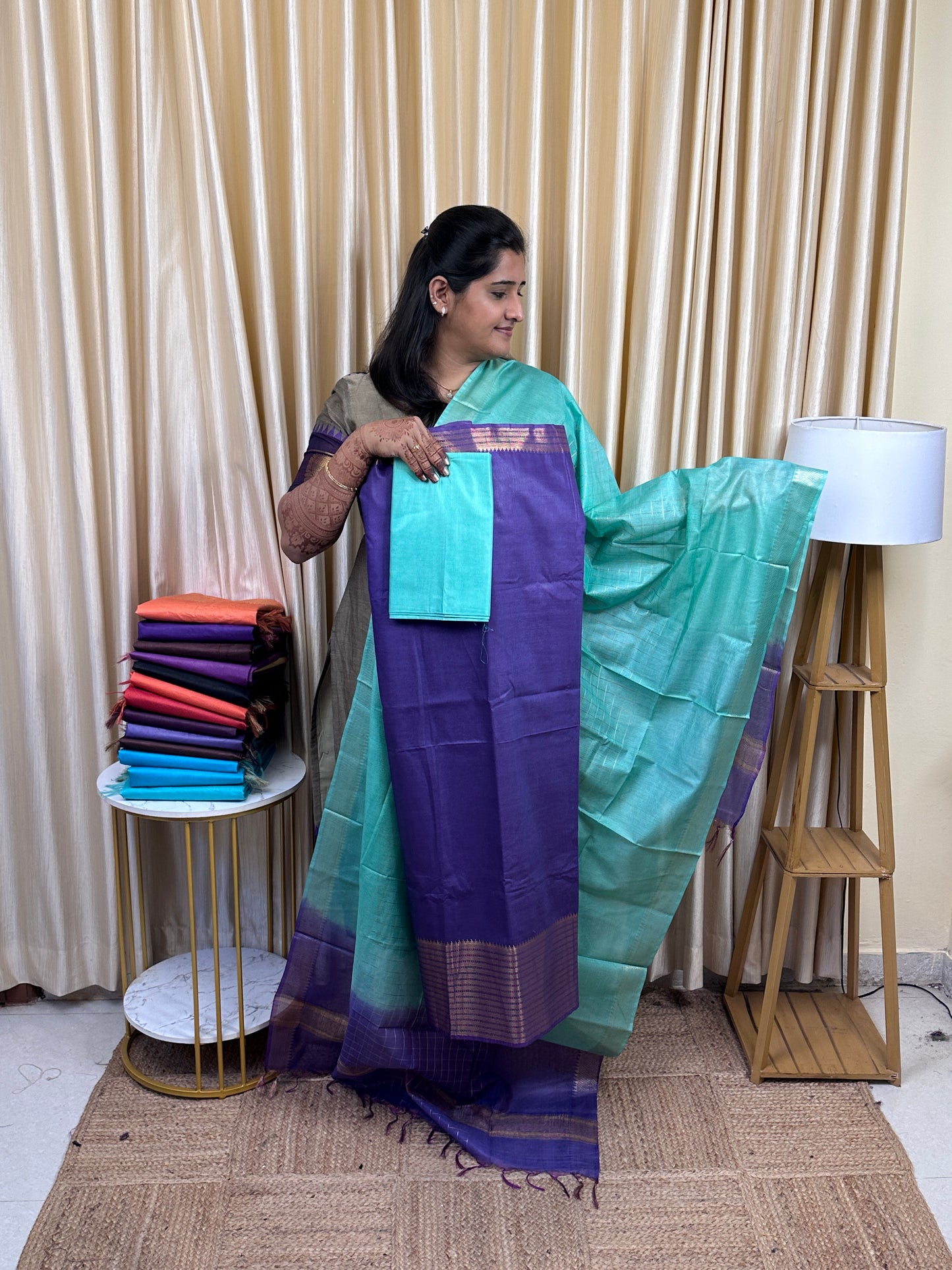 Mangalagiri big border silk cotton 3 piece set MBD-12