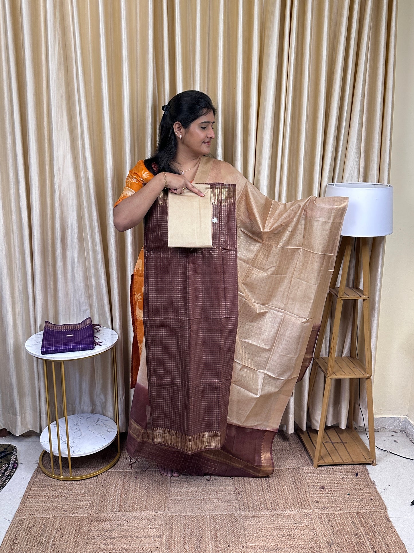 Mangalgiri Mini check silk cotton 3 piece set -MCH11