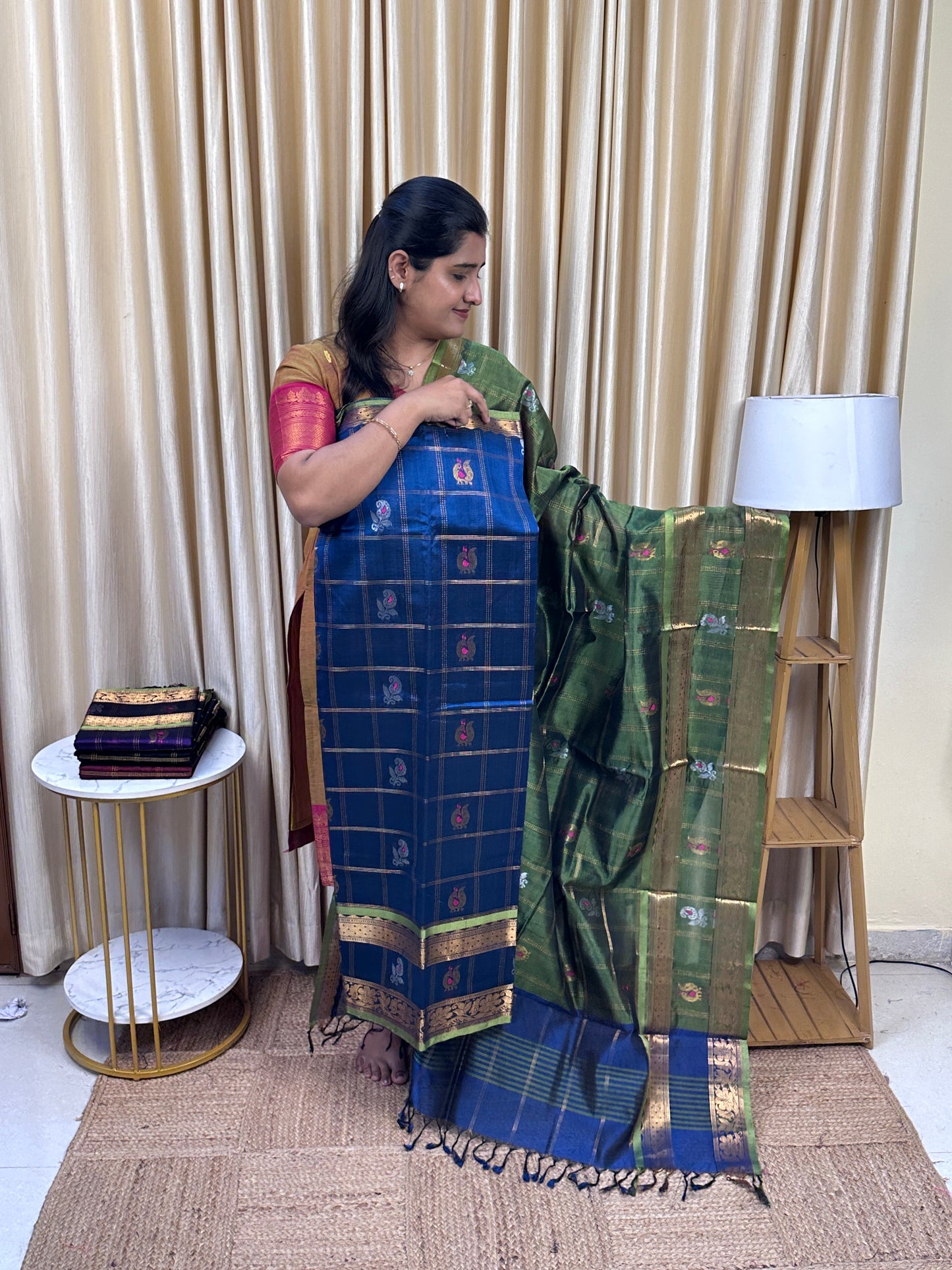 Kattam butta Mangalgiri handloom 2 piece set-Nesavu 4