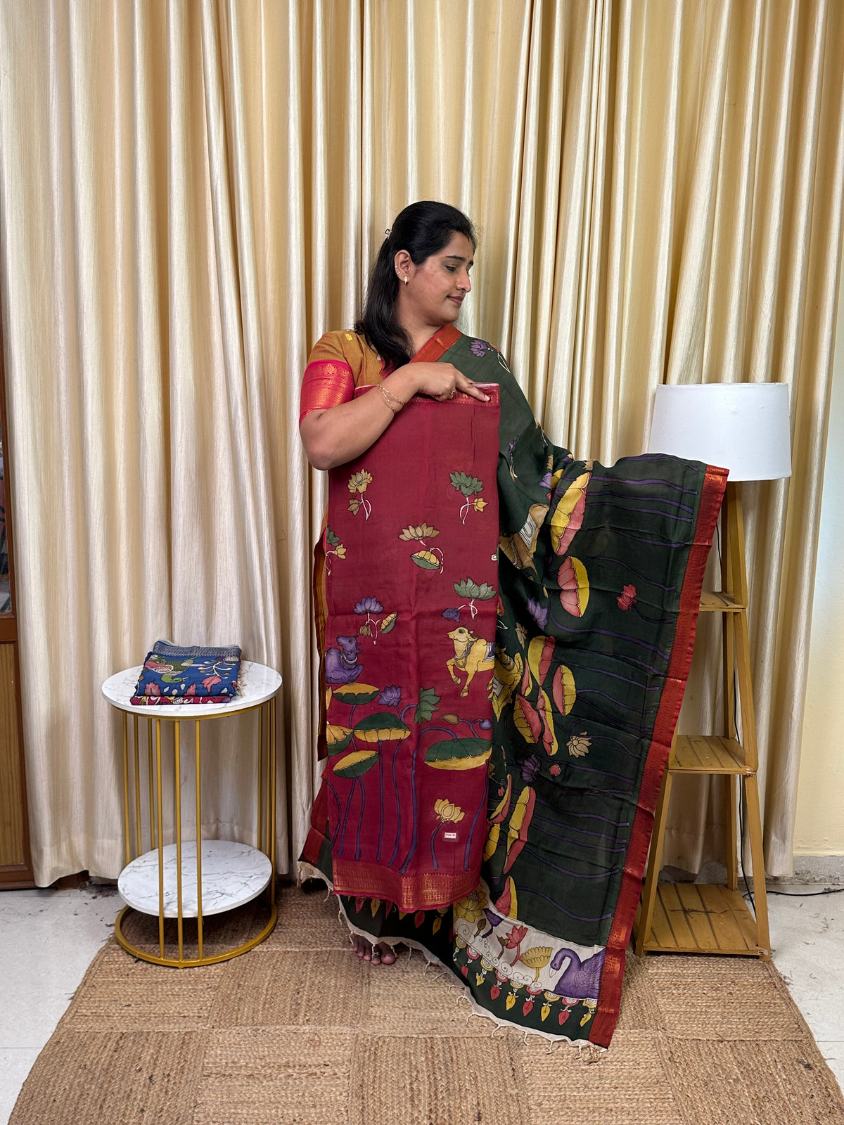Authentic pen kalamkari Mangalgiri Border Handsketched dress material - MPK18
