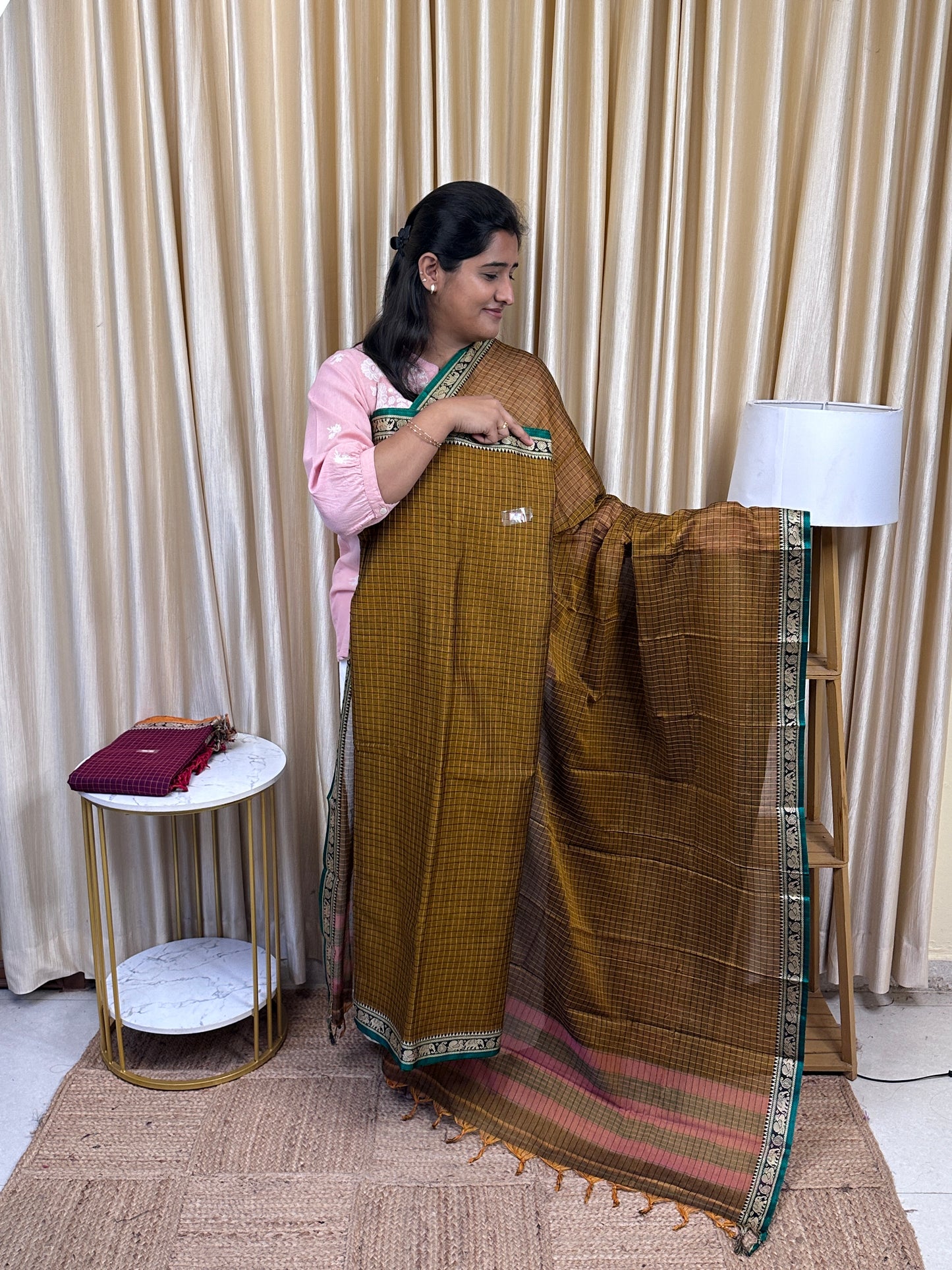 Narayanpet checks Mercerised cotton (4.5 m Top)-CHKN15