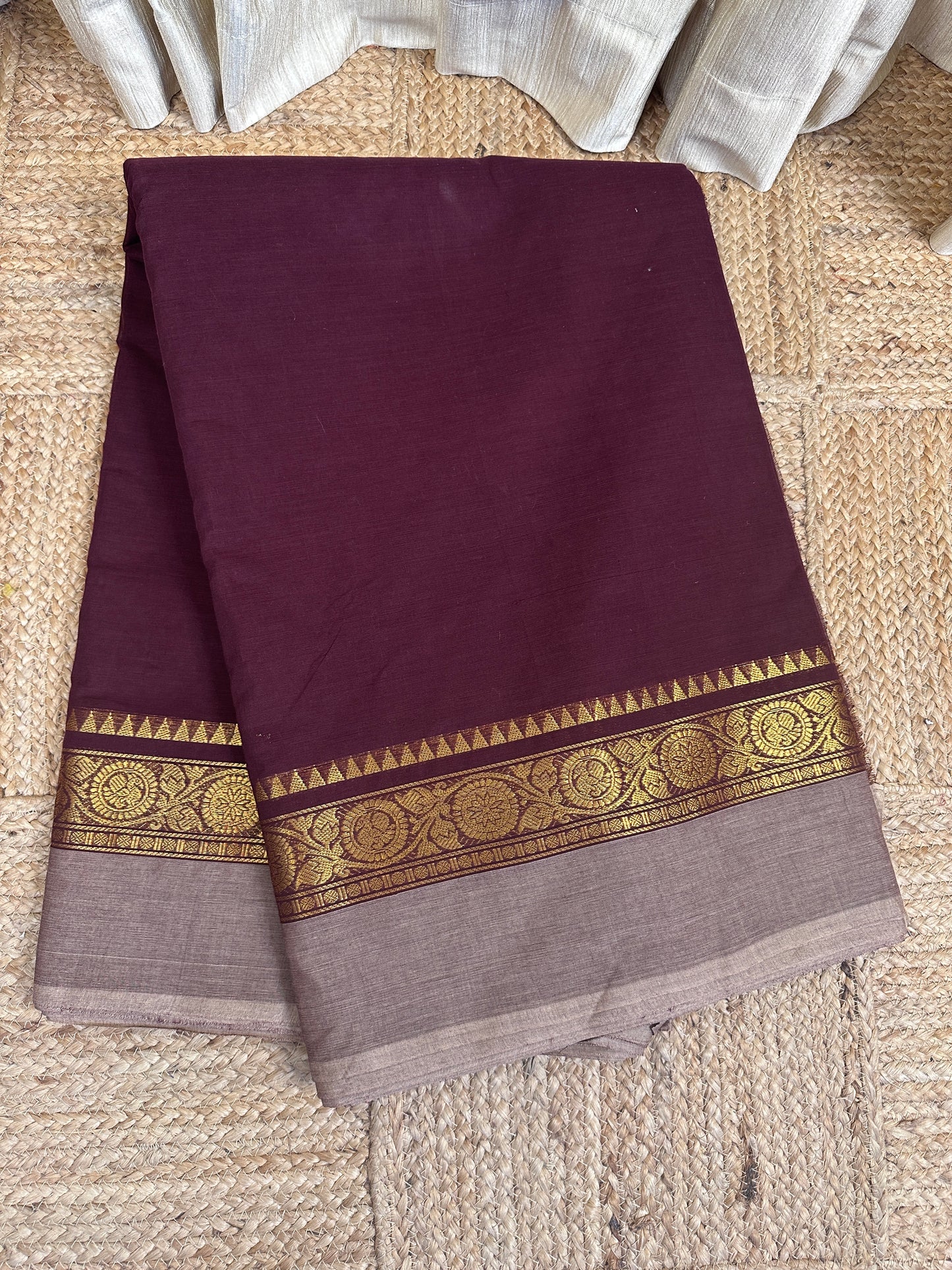 Chocolate and nude Chettinad cotton (2.5 mtr cut)