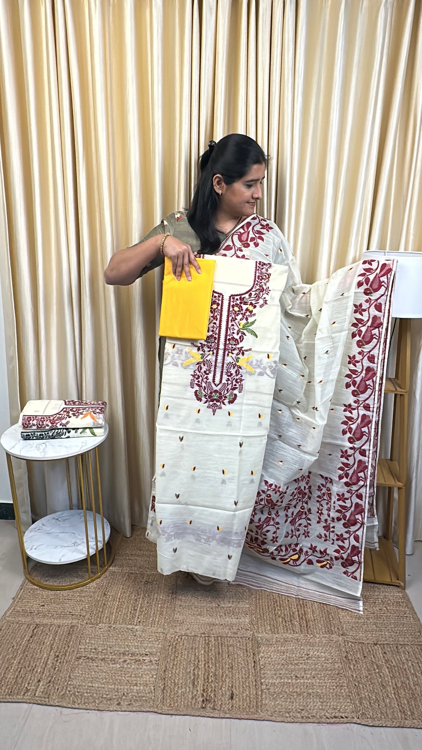 Jamdhani 3 piece set silk cotton (handwork) -JAL6