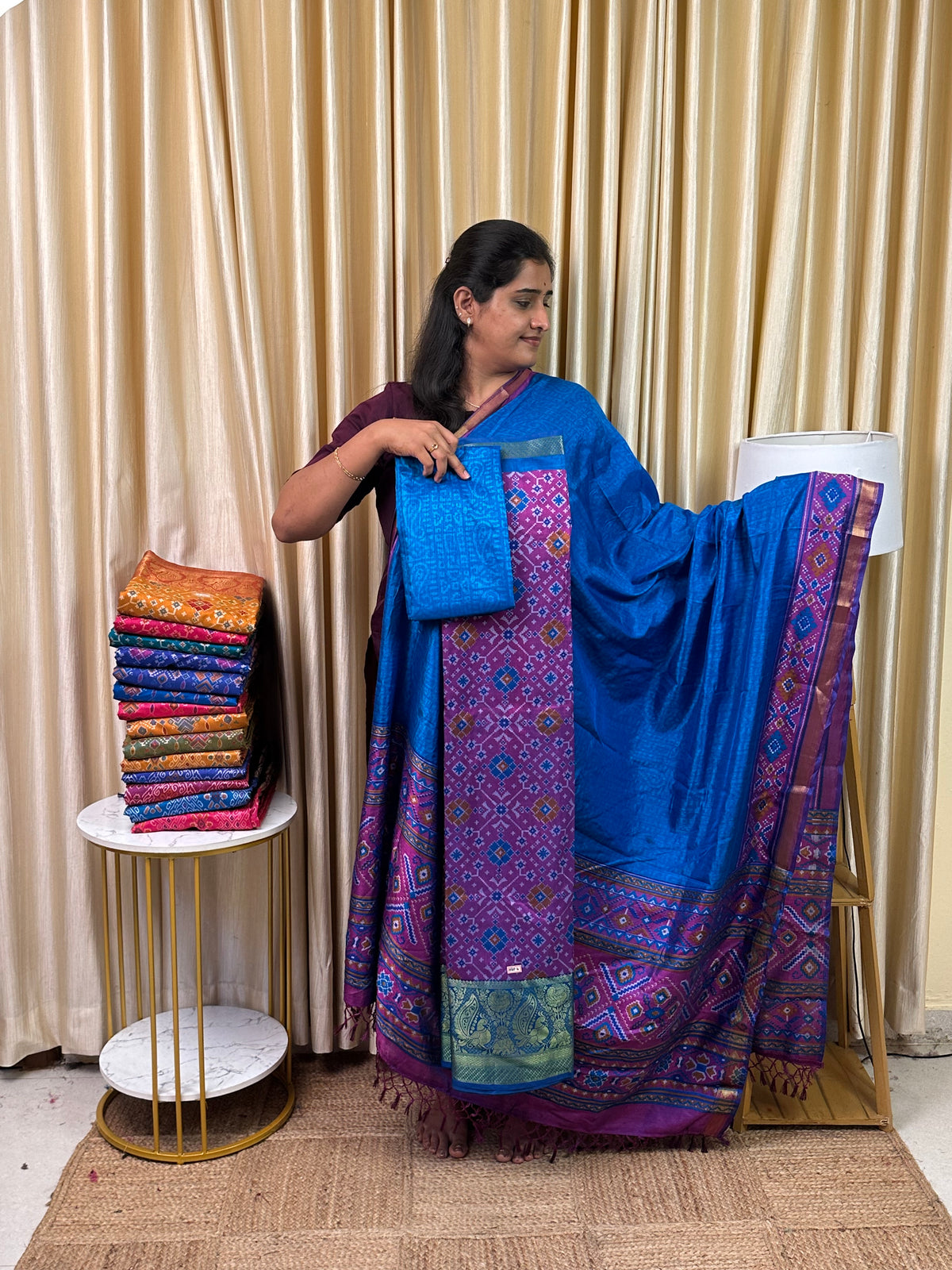 Kanchi border Patola semi silk 3 piece set - HBP6