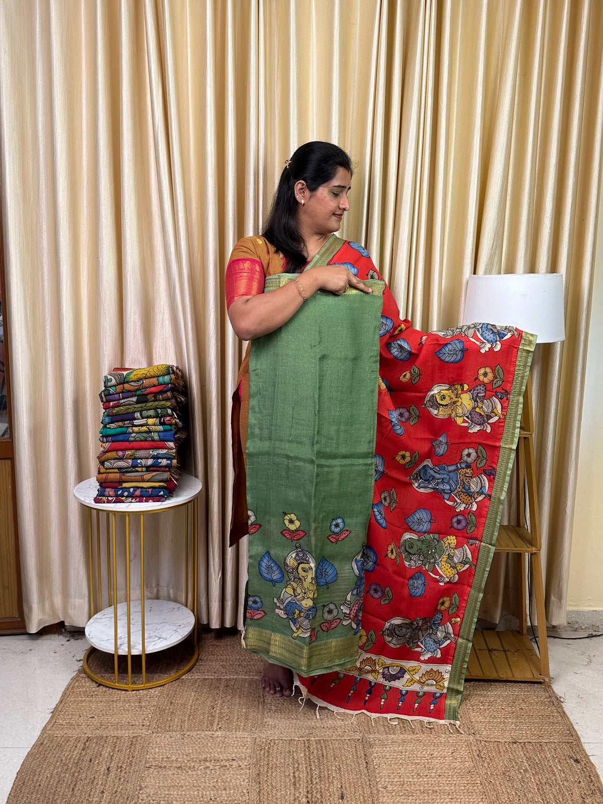 Authentic pen kalamkari Mangalgiri Border Handsketched dress material - MPK2