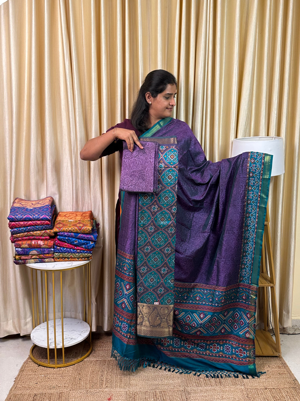 Kanchi border Patola semi silk 3 piece set - HBP23