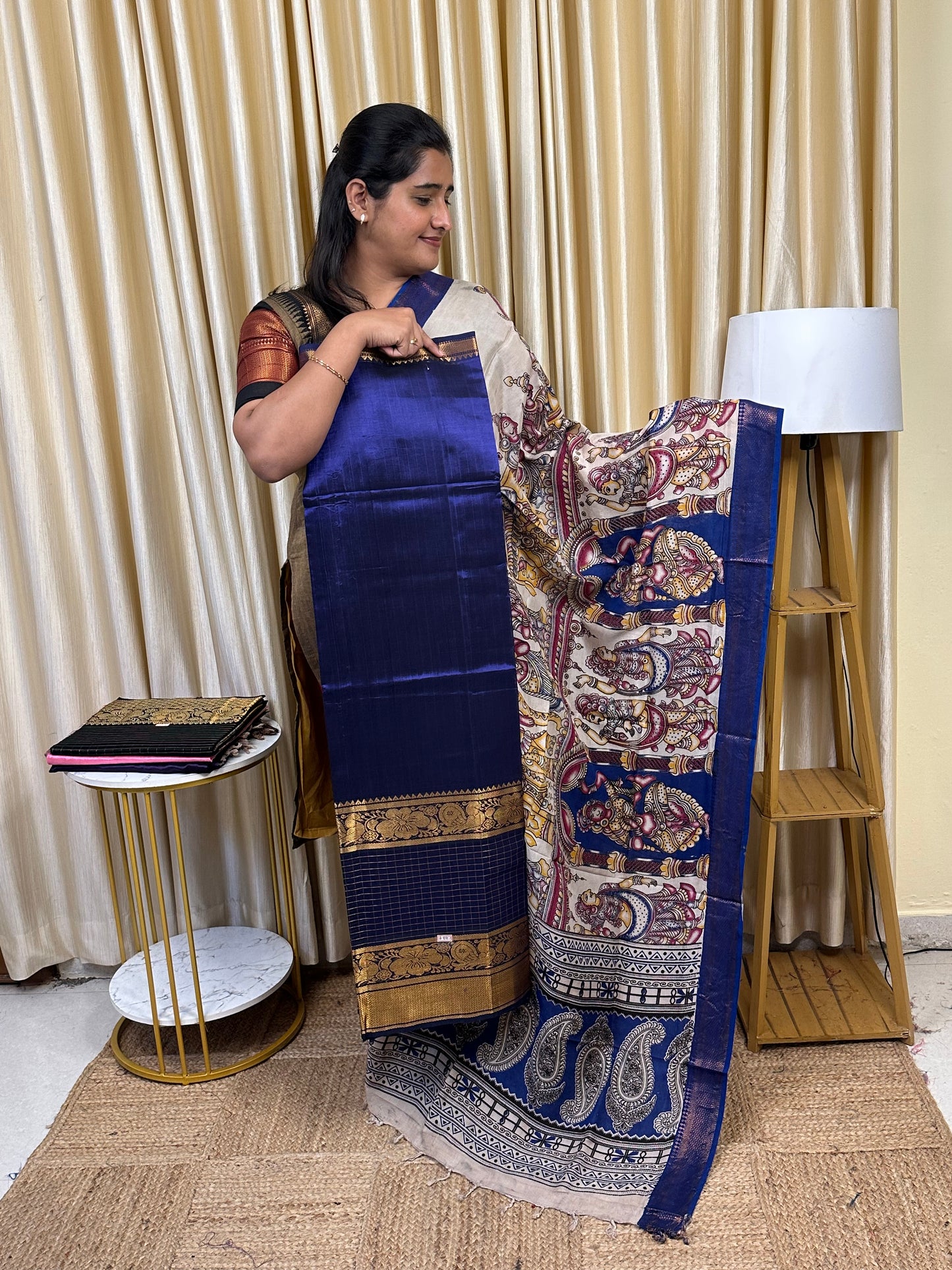 Handloom Mangalgiri Top kalamkari Duppatta-CBB8