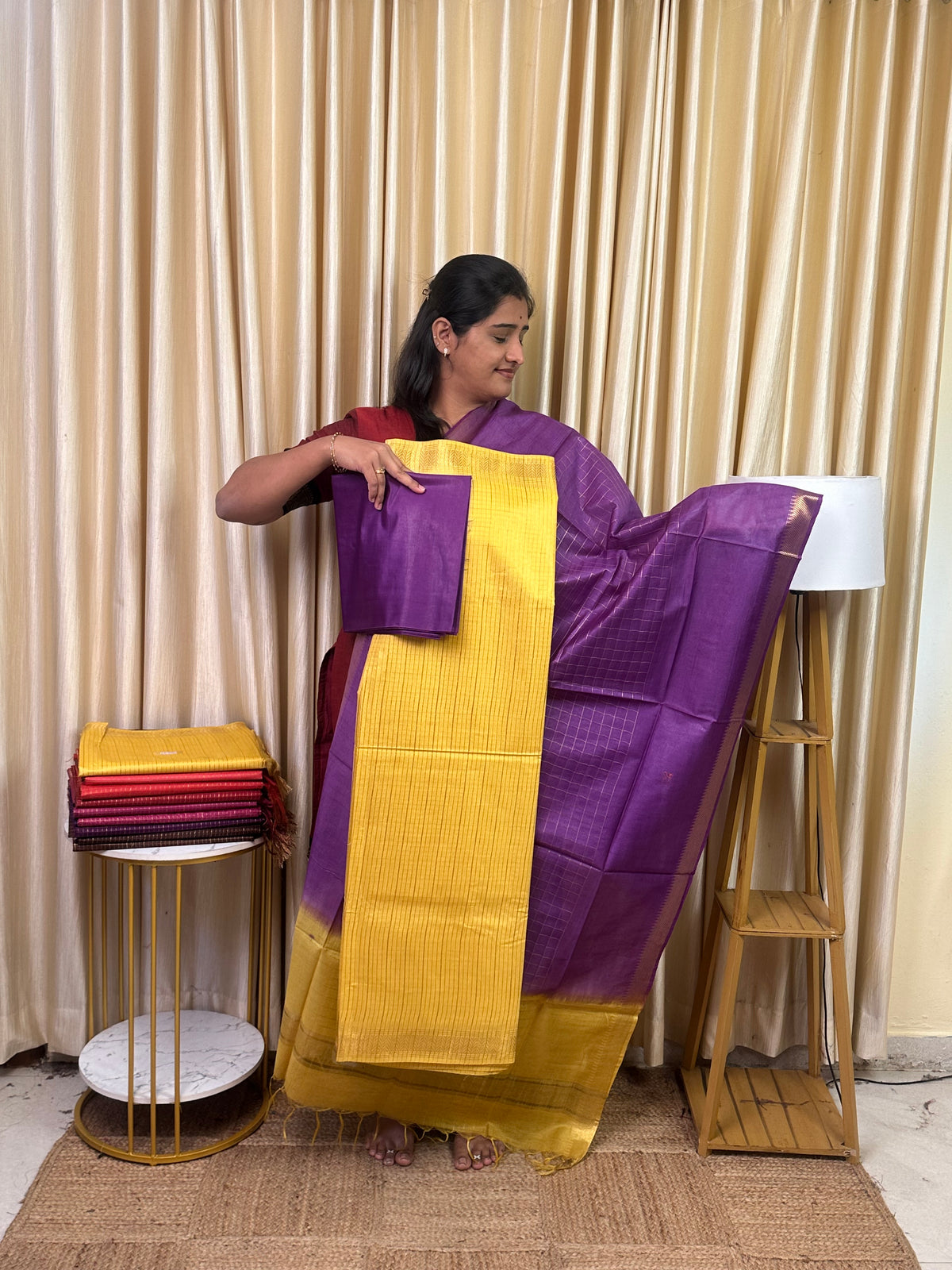 Mangalgiri Mini check silk cotton 3 piece set - SCH2