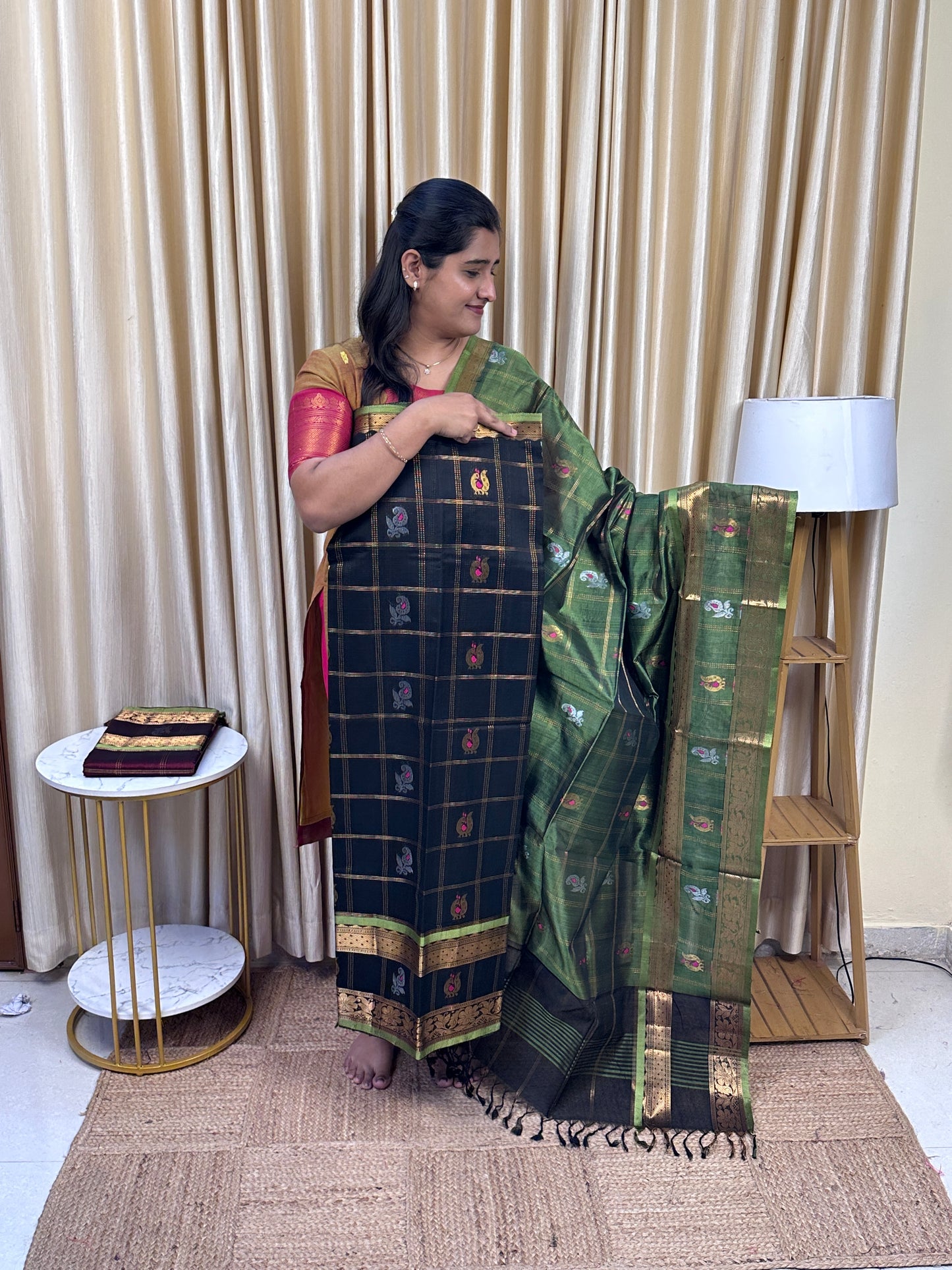 Kattam butta Mangalgiri handloom 2 piece set-Nesavu 2