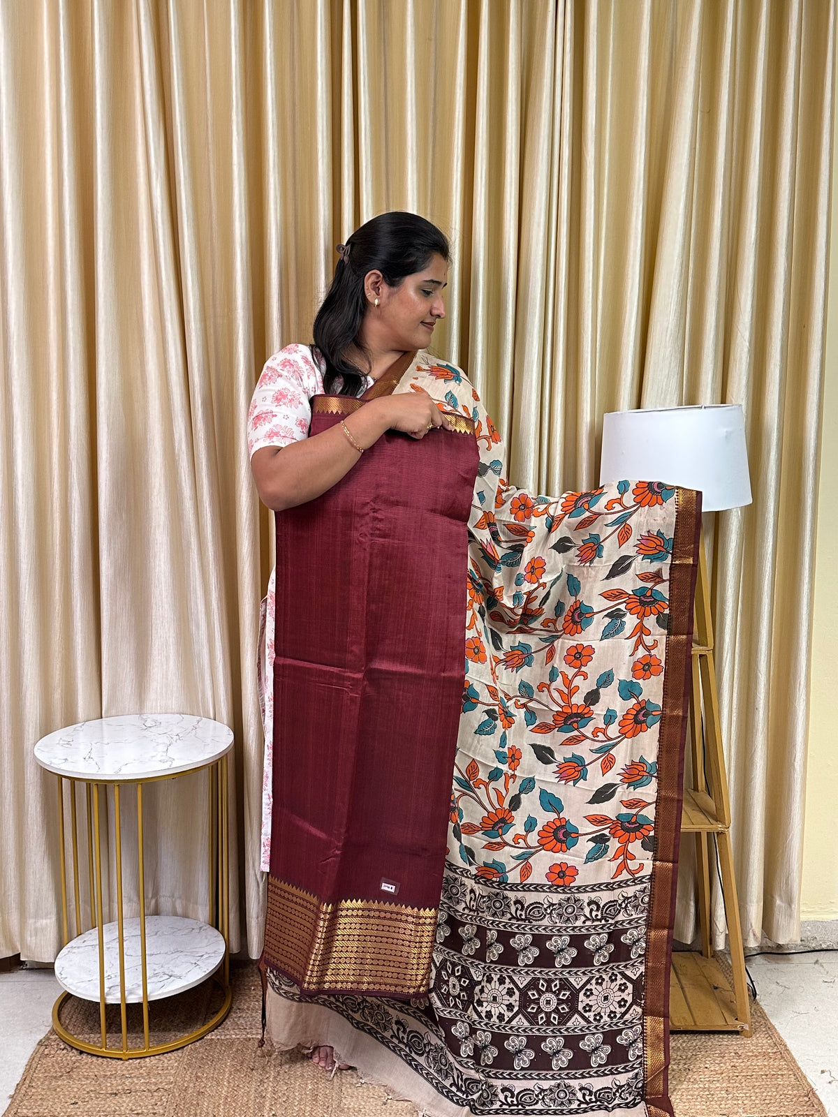 Handloom Mangalgiri Top kalamkari Duppatta-SMG8