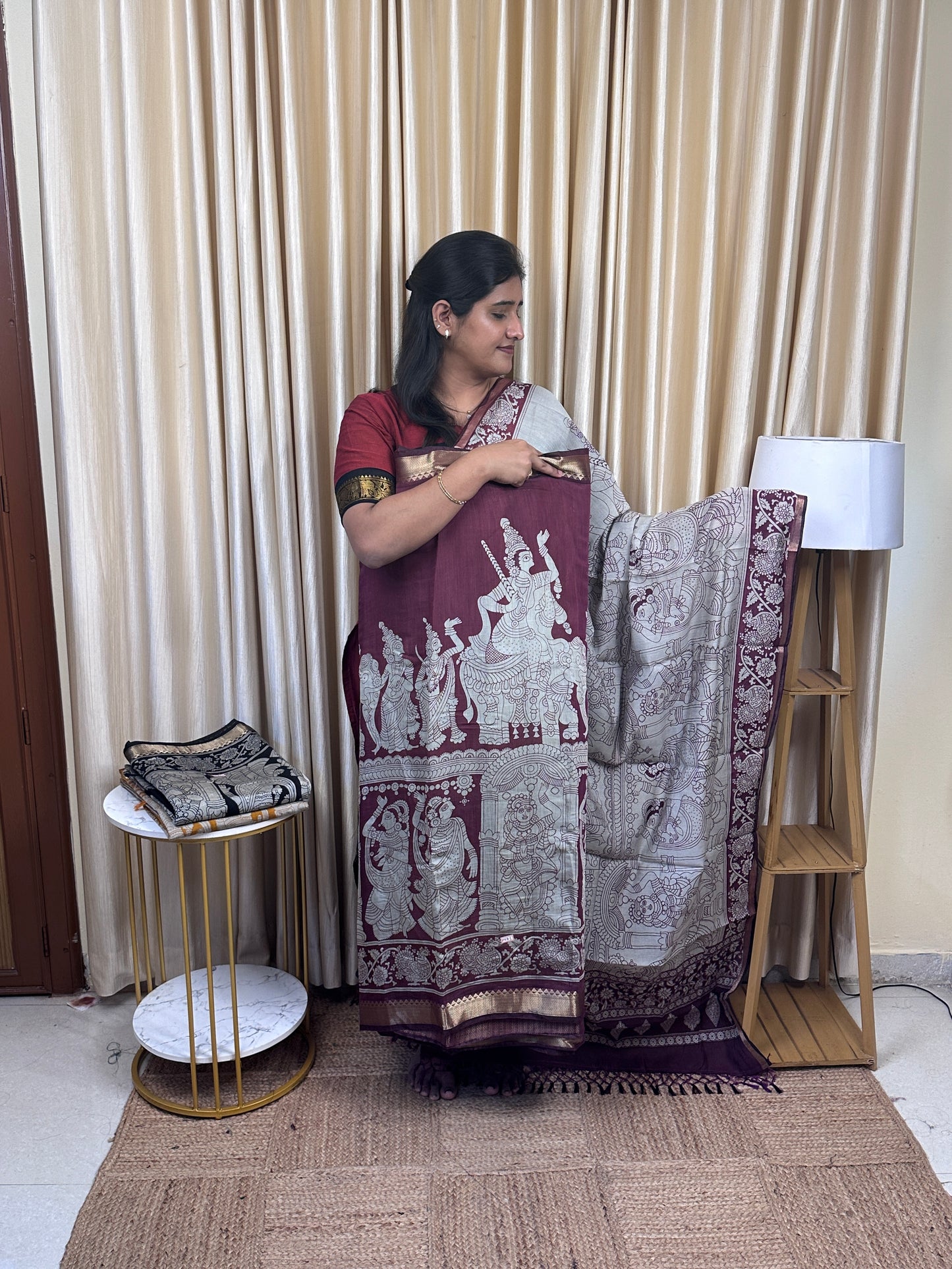 Varnam kalahasti story telling kalamkari Anarkali set (4m top)-MKB1