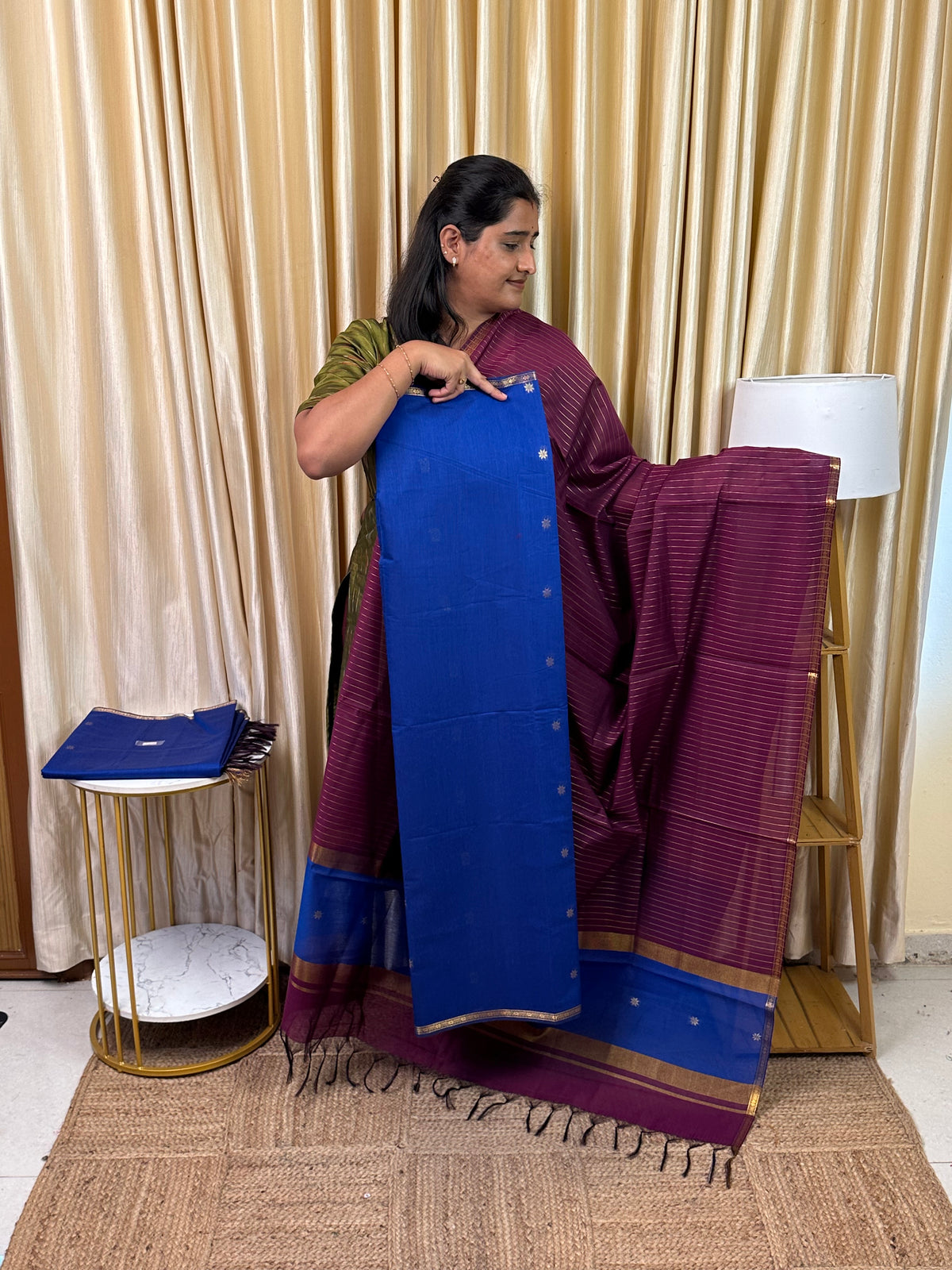Maheswari silk cotton stripes duppatta 2 piece set- MSTP5