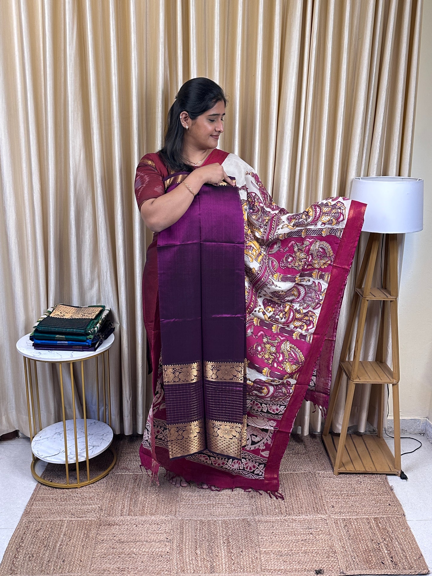 Handloom Mangalgiri Top kalamkari Duppatta-CBB3