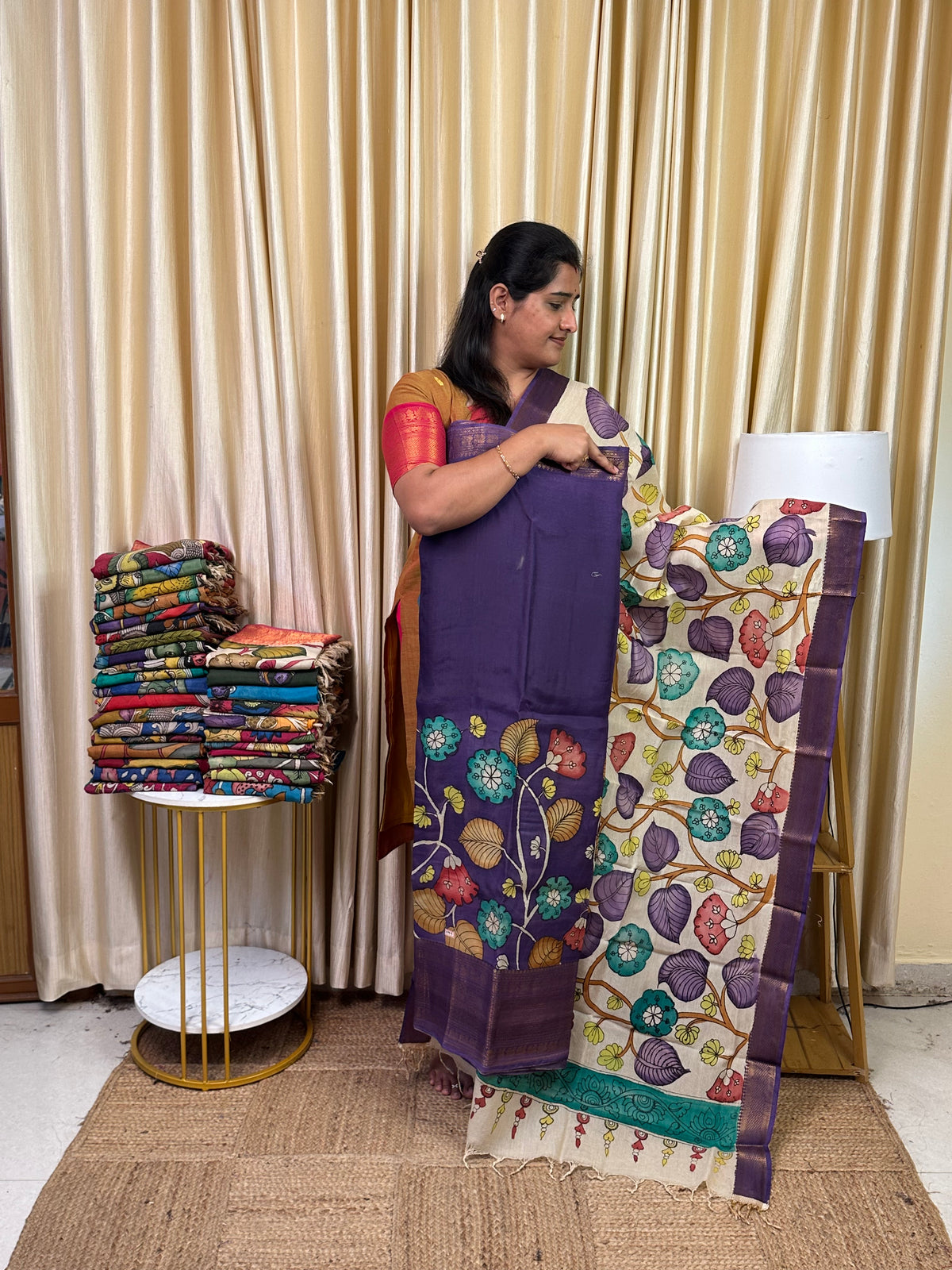 Authentic pen kalamkari kanchi Border Handsketched dress material - KPK9