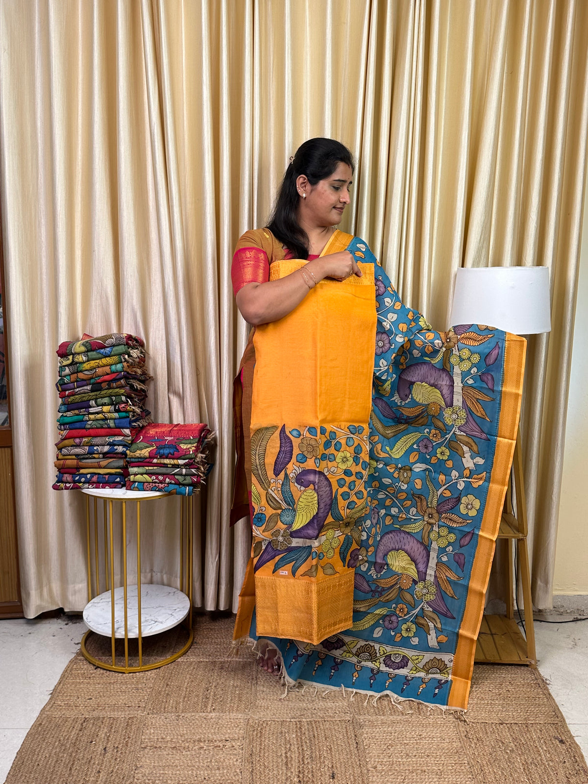 Authentic pen kalamkari kanchi Border Handsketched dress material - KPK14