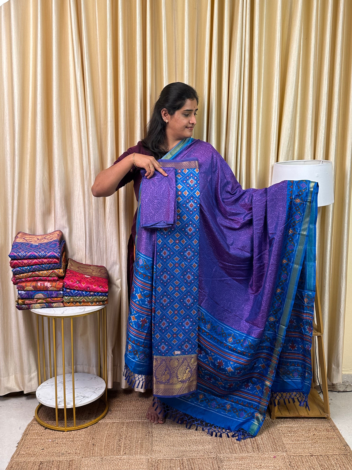 Kanchi border Patola semi silk 3 piece set - HBP26