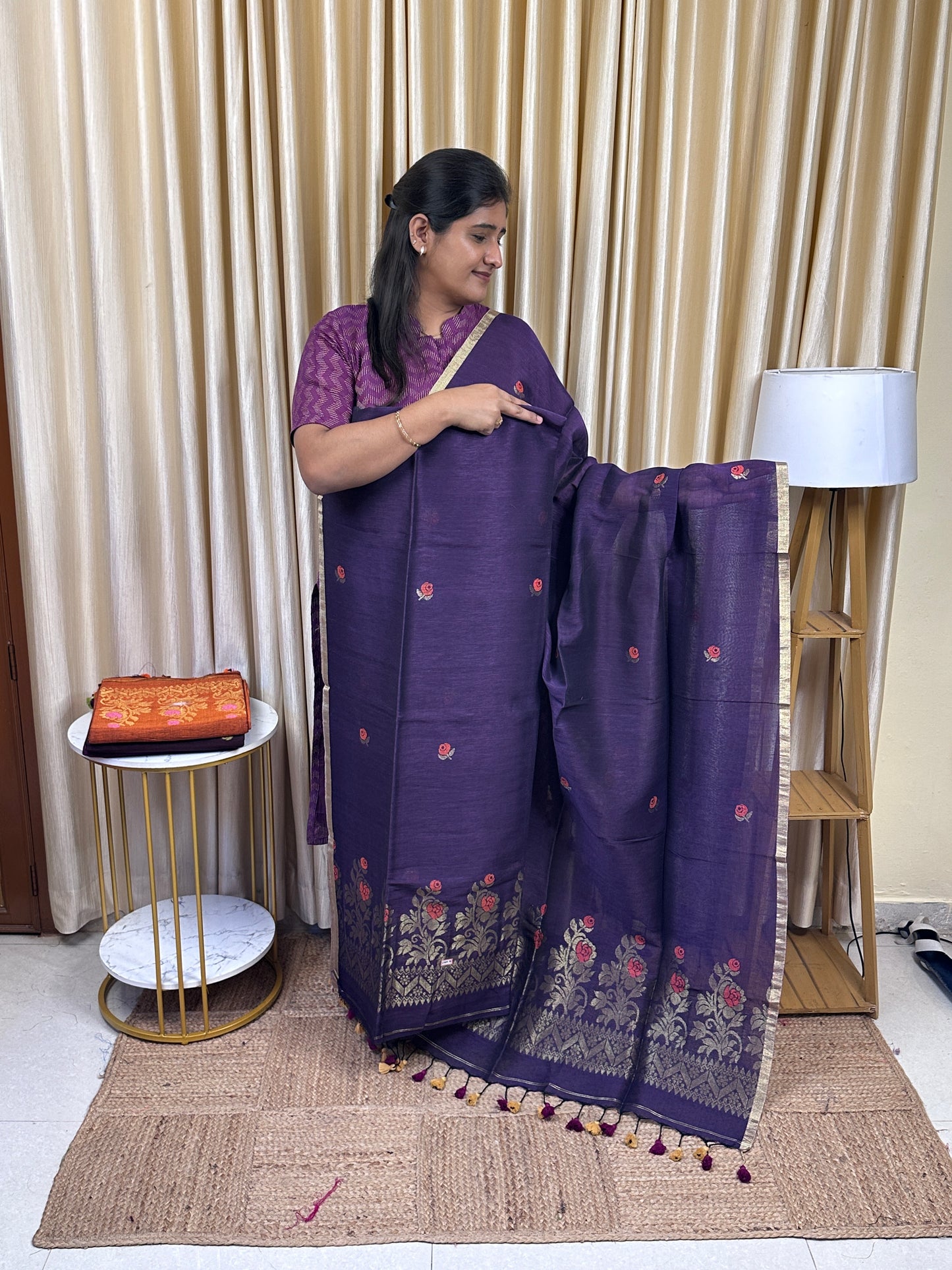 Linen Banarasi Jamdhani handloom JAM12