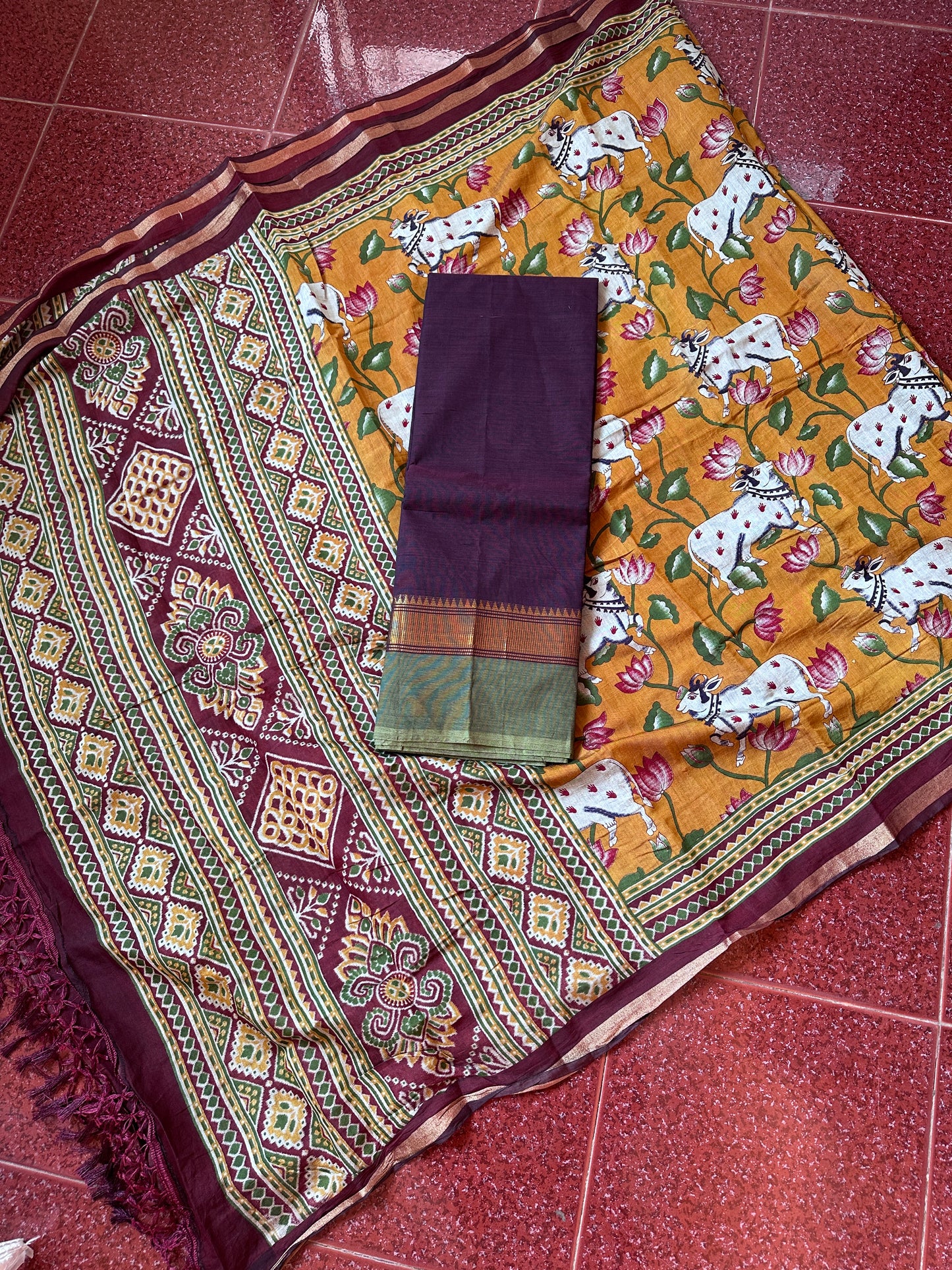 Mix and Match (2 piece set)Mustard with coffee brown and green SB1