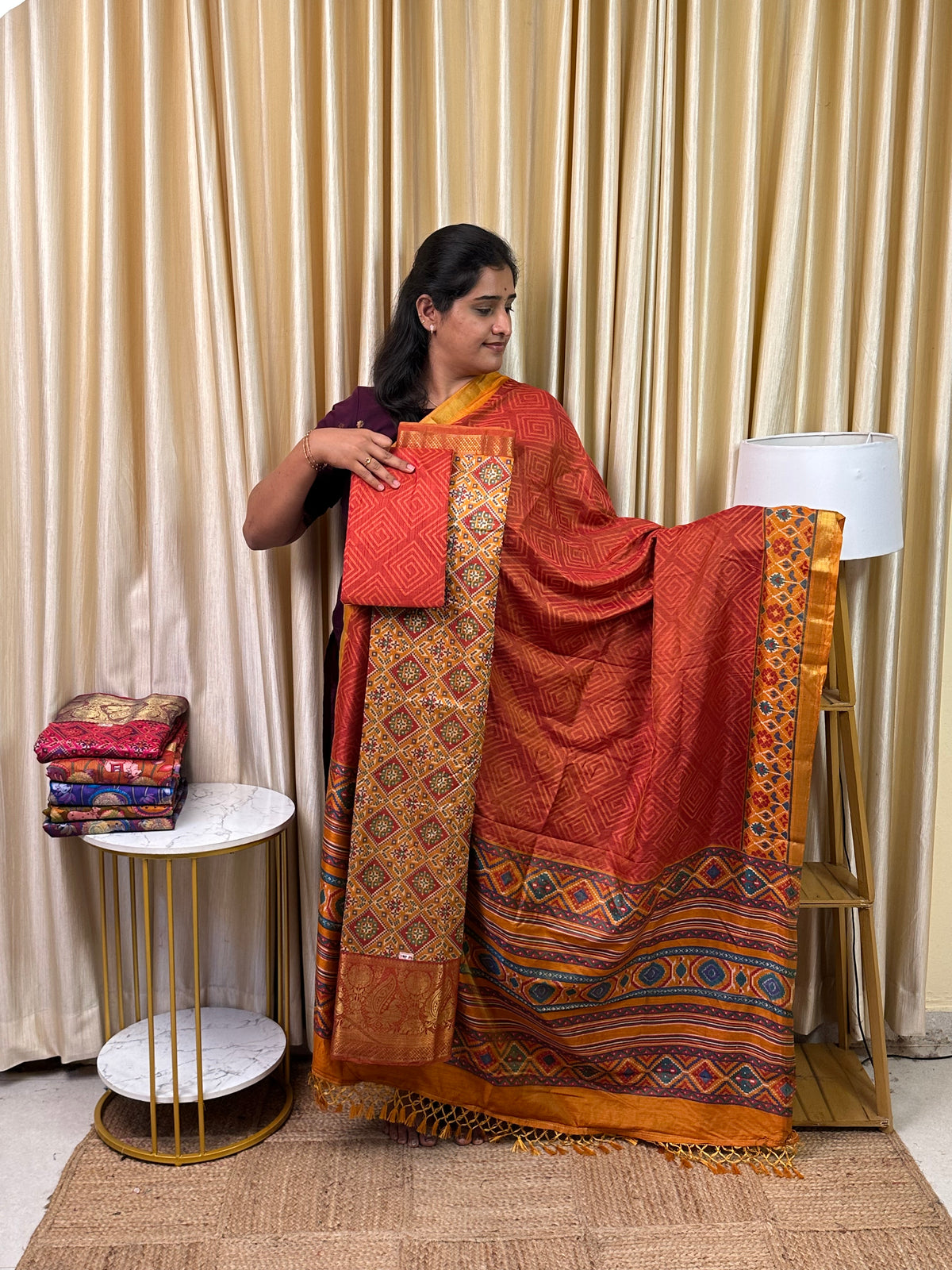 Kanchi border Patola semi silk 3 piece set - HBP34