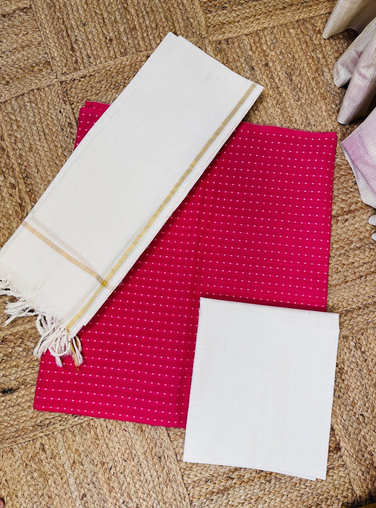 South cotton 3 piece set - Pink and white