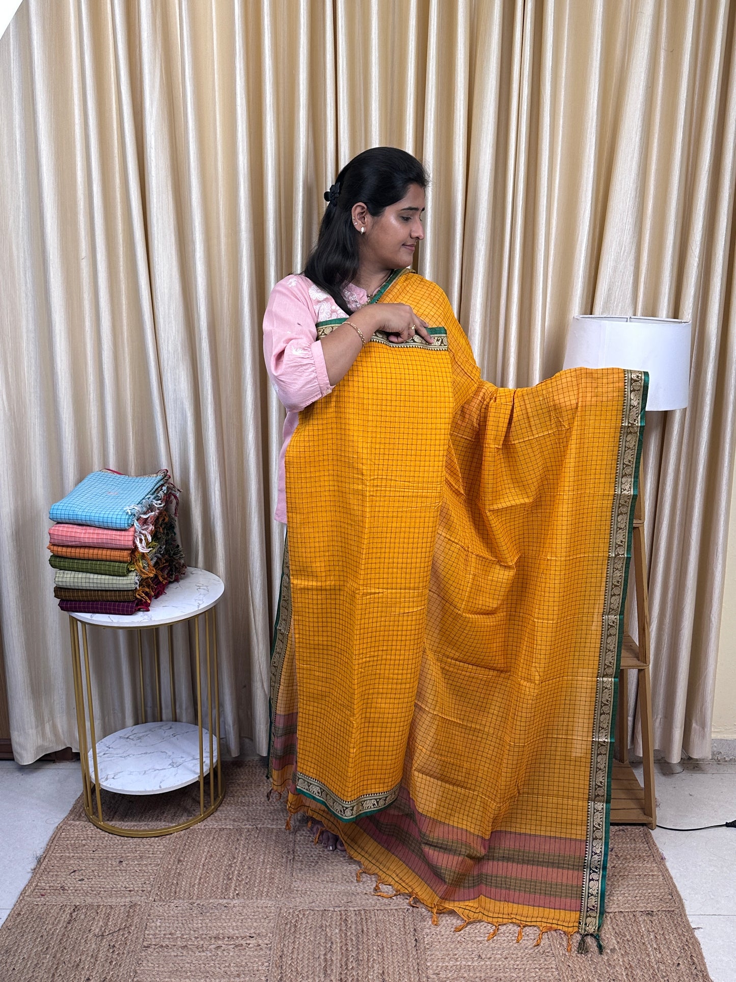Narayanpet checks Mercerised cotton (4.5 m Top)-CHKN9