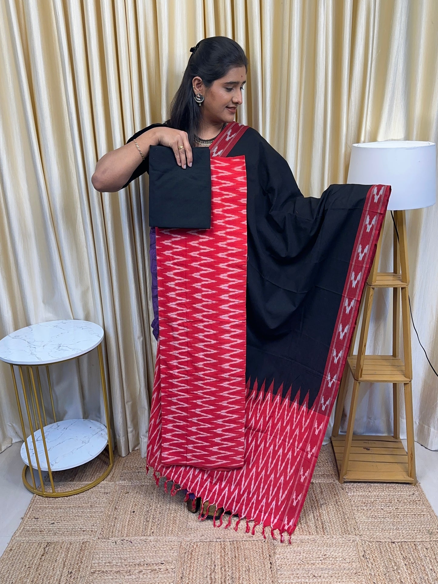 Ikat salwar suit (red and black )E1