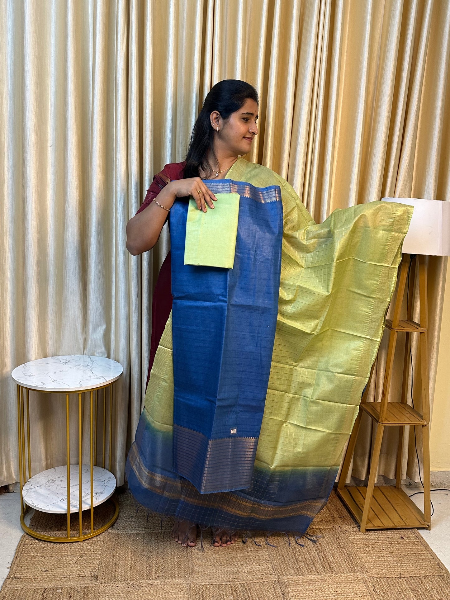 Mangalagiri big border silk cotton 3 piece set-MBD104