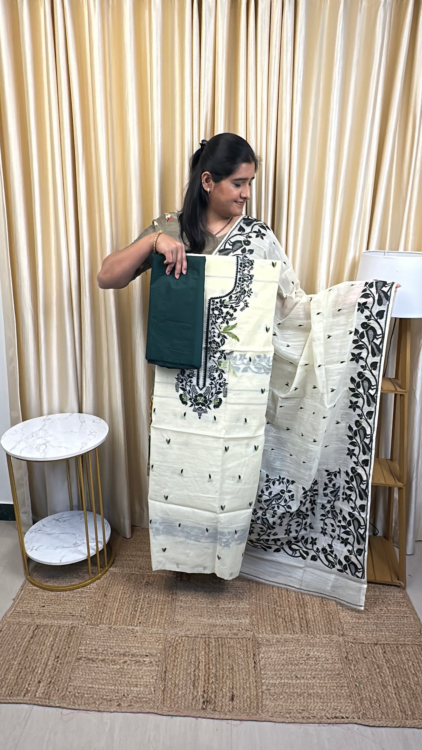 Jamdhani 3 piece set silk cotton (handwork) -JAL8